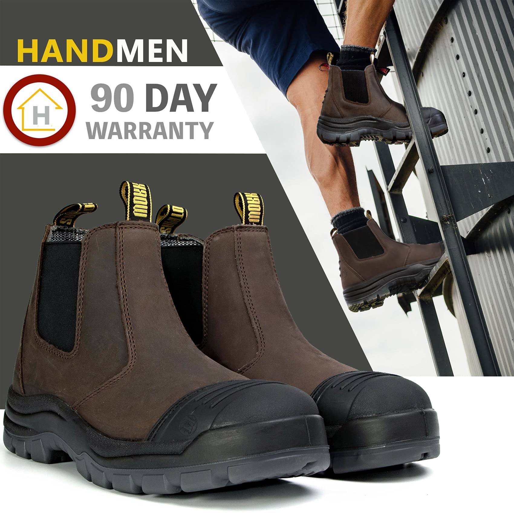 **Men's Steel/Soft Toe Waterproof Work Boots - Slip Resistant, Static Dissipative Safety Shoes for Construction & Outdoor Work (Dark Brown)**    **使用场景:** Ideal for construction workers, electricians, and outdoor laborers needing durable, waterproof, and slip-resistant footwear.