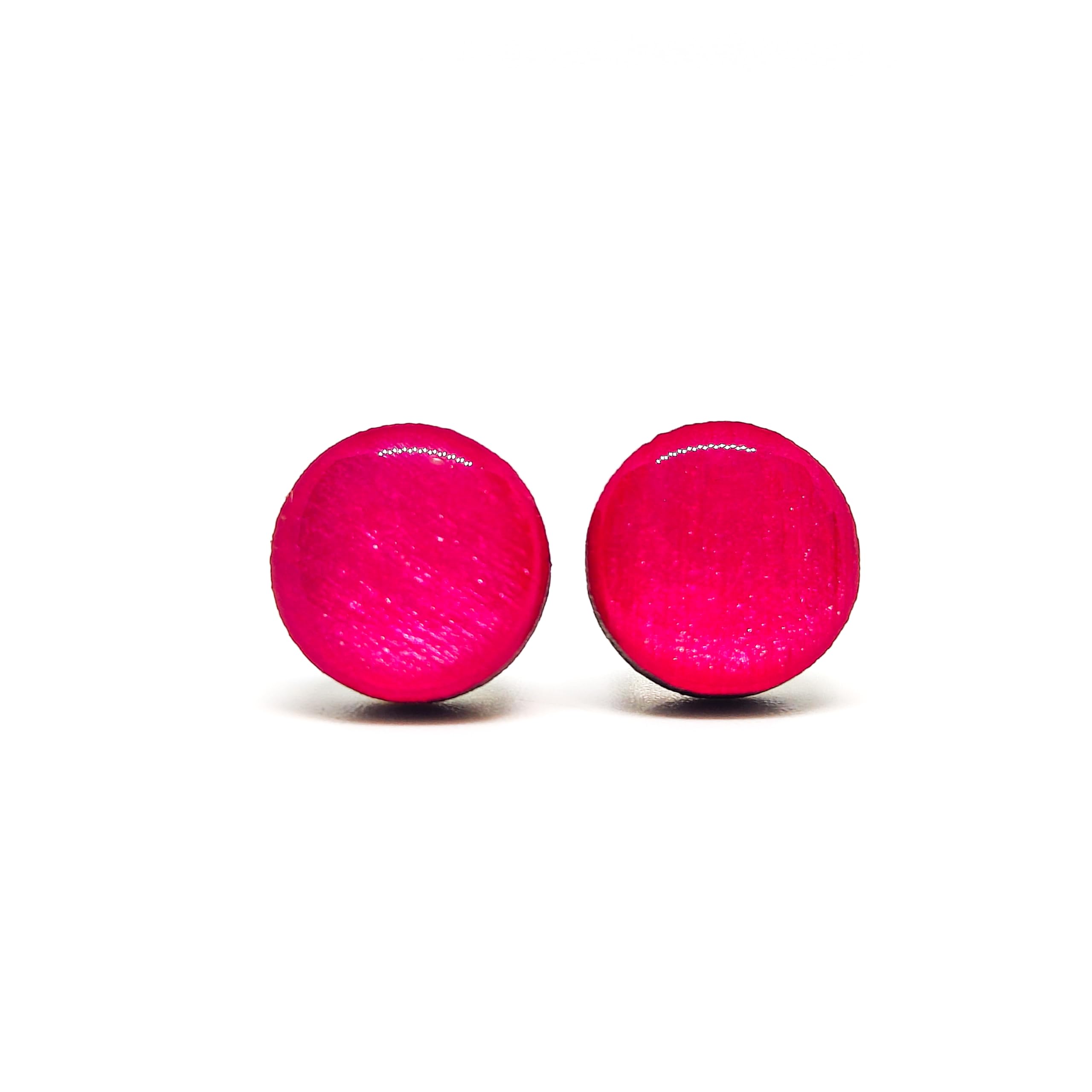 Handmade Stud Earrings for Women & Men - 10mm Shimmer Stainless Steel Earrings for Sensitive Ears | Hot Pink Shimmer | Perfect for Daily Wear, Parties & Gifts