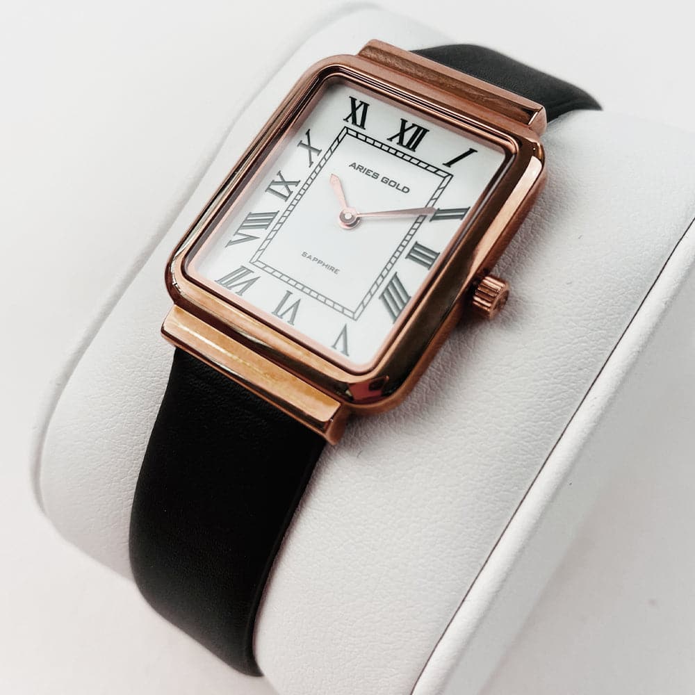ARIES GOLD ENCHANT Isabella Rose Gold Stainless Steel Women's Watch with Leather Strap - Perfect for Everyday Wear, Office & Special Occasions