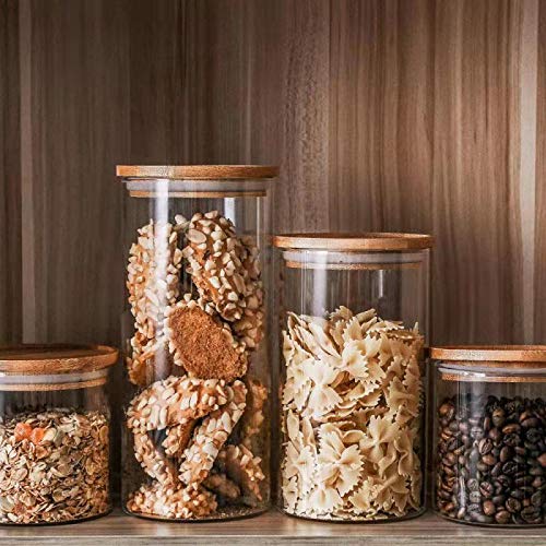 Sweejar 18 oz Glass Food Storage Jars with Airtight Bamboo Lids - Kitchen Canister Set for Tea, Coffee, Spices, Sugar & Dry Goods | Perfect for Pantry Organization & Countertop Display