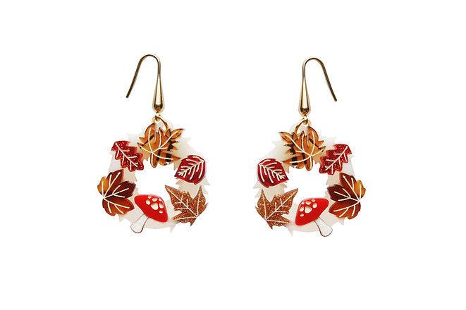 Laliblue Autumn Wreath Earrings - Gold Leaf Dangle Earrings for Women, Fall Fashion Jewelry Gift | Perfect for Thanksgiving, Halloween & Holiday Parties