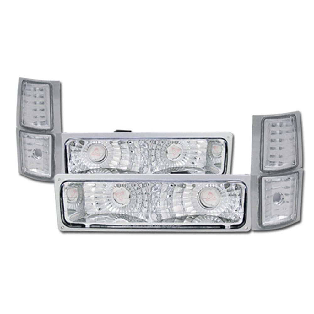 94-00 Chevy C10 C/K Pickup 94-98 Silverado 94-99 Suburban 95-99 Tahoe Chrome Clear Front Bumper Turn Signal & Parking Lights - Durable Replacement for Enhanced Visibility (Perfect for Night Driving & Off-Road Adventures)