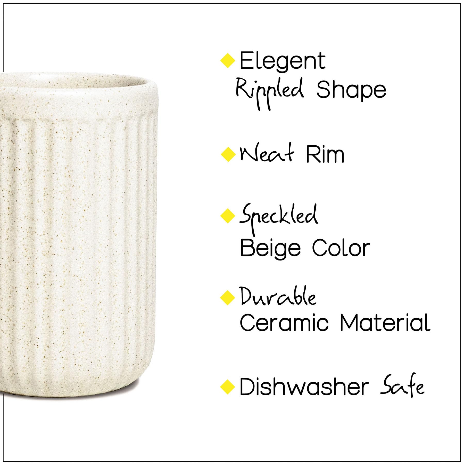 Beige Speckled Ceramic Toothbrush & Makeup Brush Holder for Bathroom Countertop Organization
