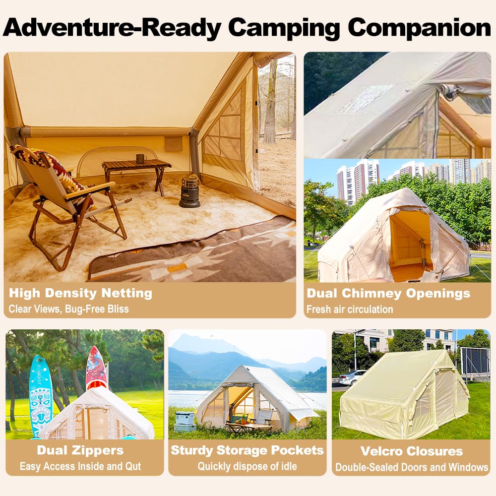 Inflatable Camping Tent for 4-6 People - 4 Season Waterproof Portable Blow Up Tent with Air Pump | Perfect for Family Camping, Glamping, Outdoor Adventures & Emergency Shelter