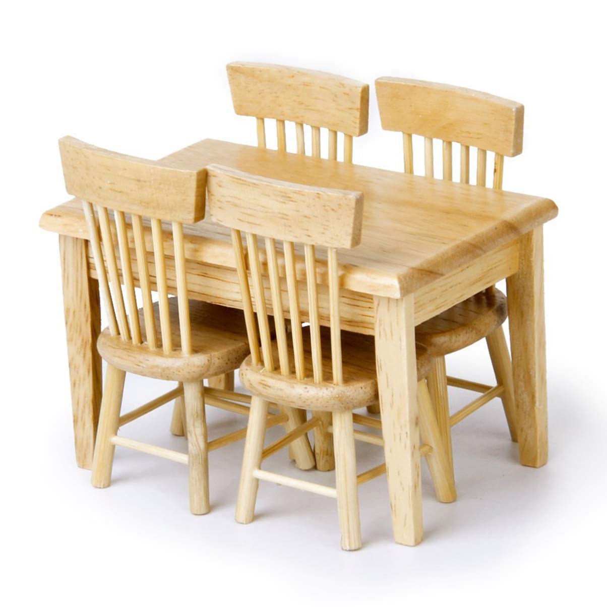 Garneck 1:12 迷你木制餐桌椅套装，5件套微型餐厅家具，适合娃娃屋、模型场景、DIY手工制作、家居装饰