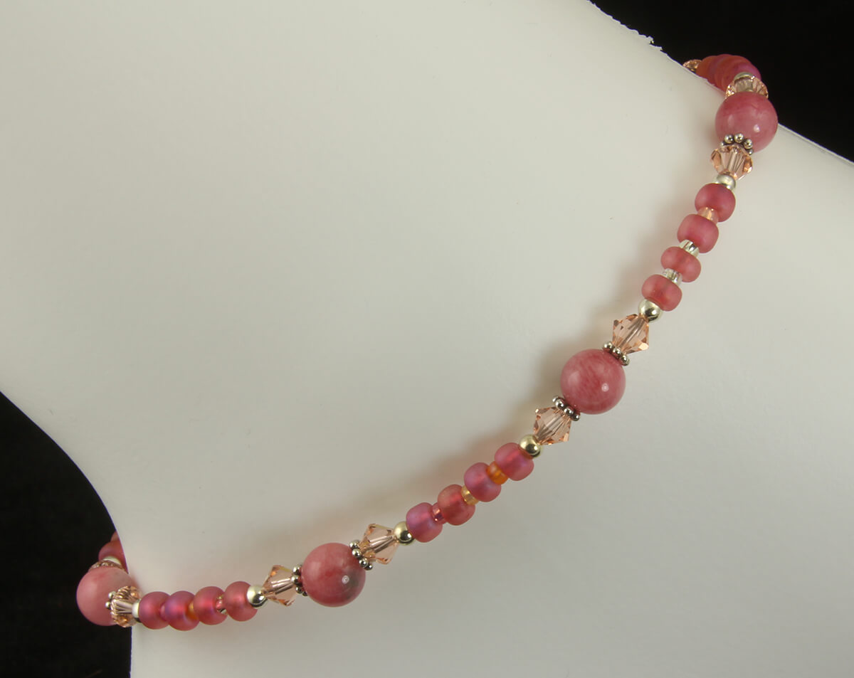 Natural Coral Peach Jade Gemstone Anklet - Handmade Adjustable Ankle Bracelet for Women, Boho Beach Jewelry for Summer Vacation & Festival Wear