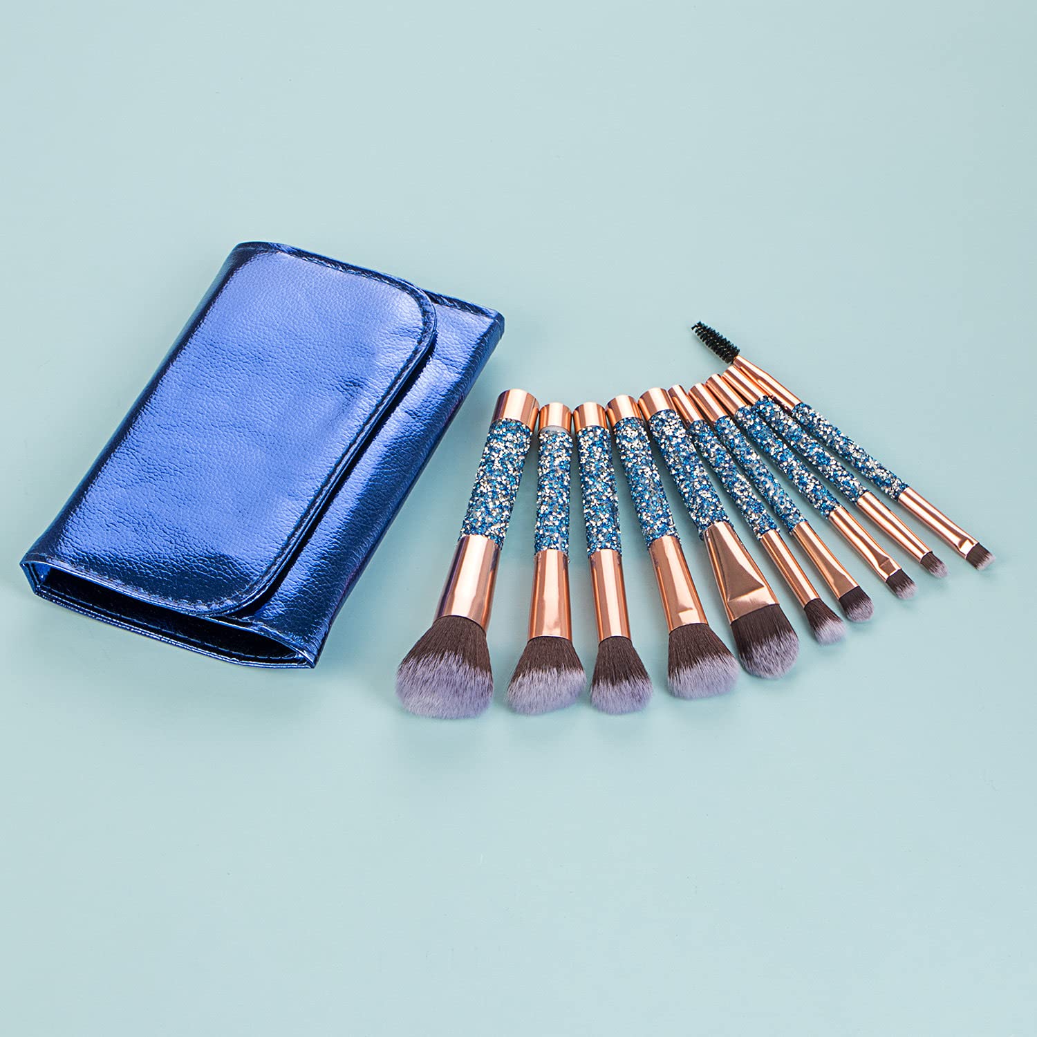 Premium Roslet Makeup Brush Set - 10-Piece Professional Cosmetic Brushes for Eyeshadow & Glitter Application with Travel Pouch | Perfect for Makeup Artists, Beginners & On-The-Go Touchups
