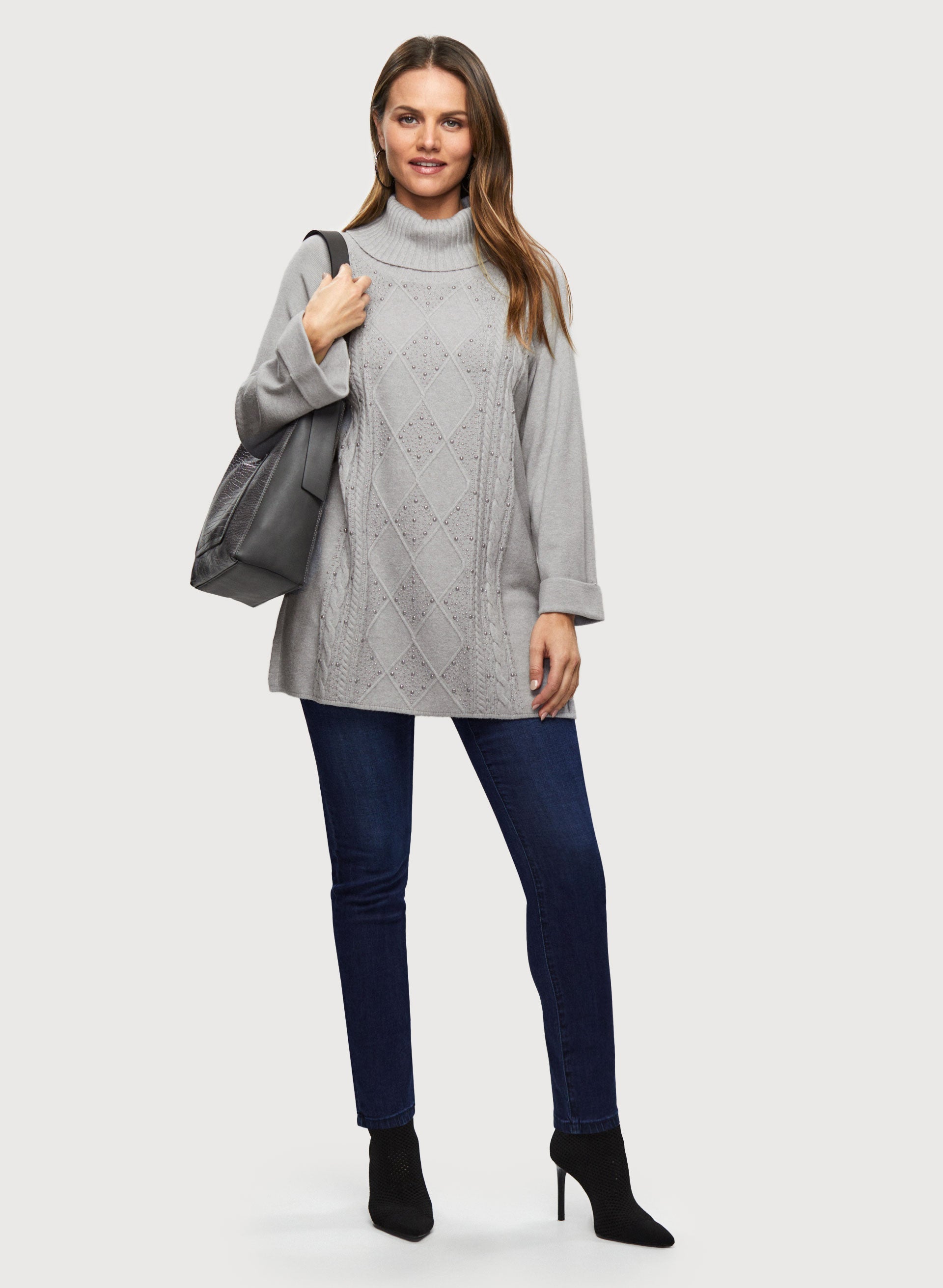 Embellished Tunic Top with Jeans Set - Women's Fashion Casual Outfit for Work, Date Night & Everyday Wear