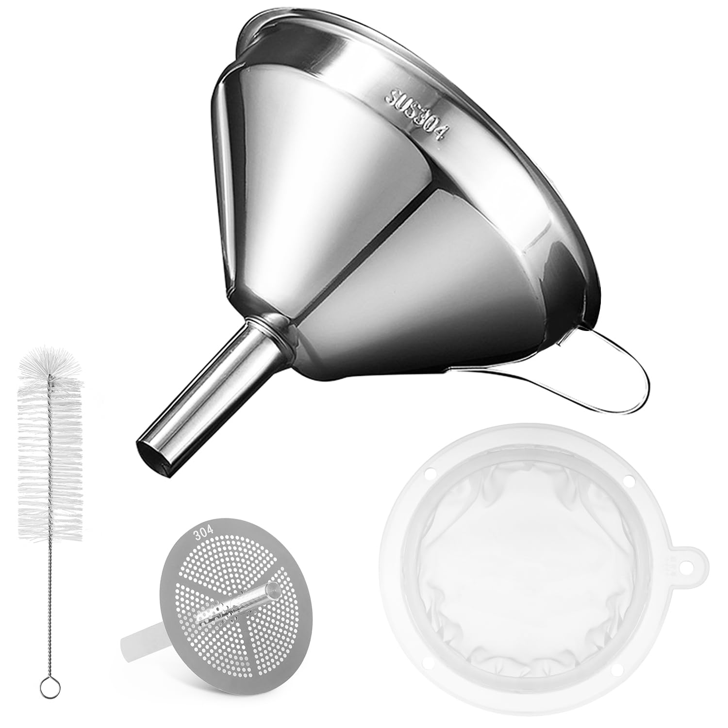 5 Inch 18/8 Stainless Steel Kitchen Funnel with Strainer & 200 Mesh Filter - Food Grade Metal Funnel for Cooking Oil, Juice, Milk, Grease - Perfect for Bottle Filling, Deep Fryer Oil Transfer & Home Canning