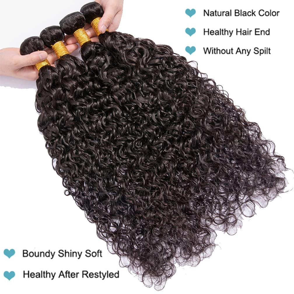 Borchan Brazilian Water Wave 4 Bundles Human Hair Extensions - 20 22 24 26 Inch Natural Black Curly Hair Weave for Black Women | Perfect for Daily Wear, Parties & Special Occasions