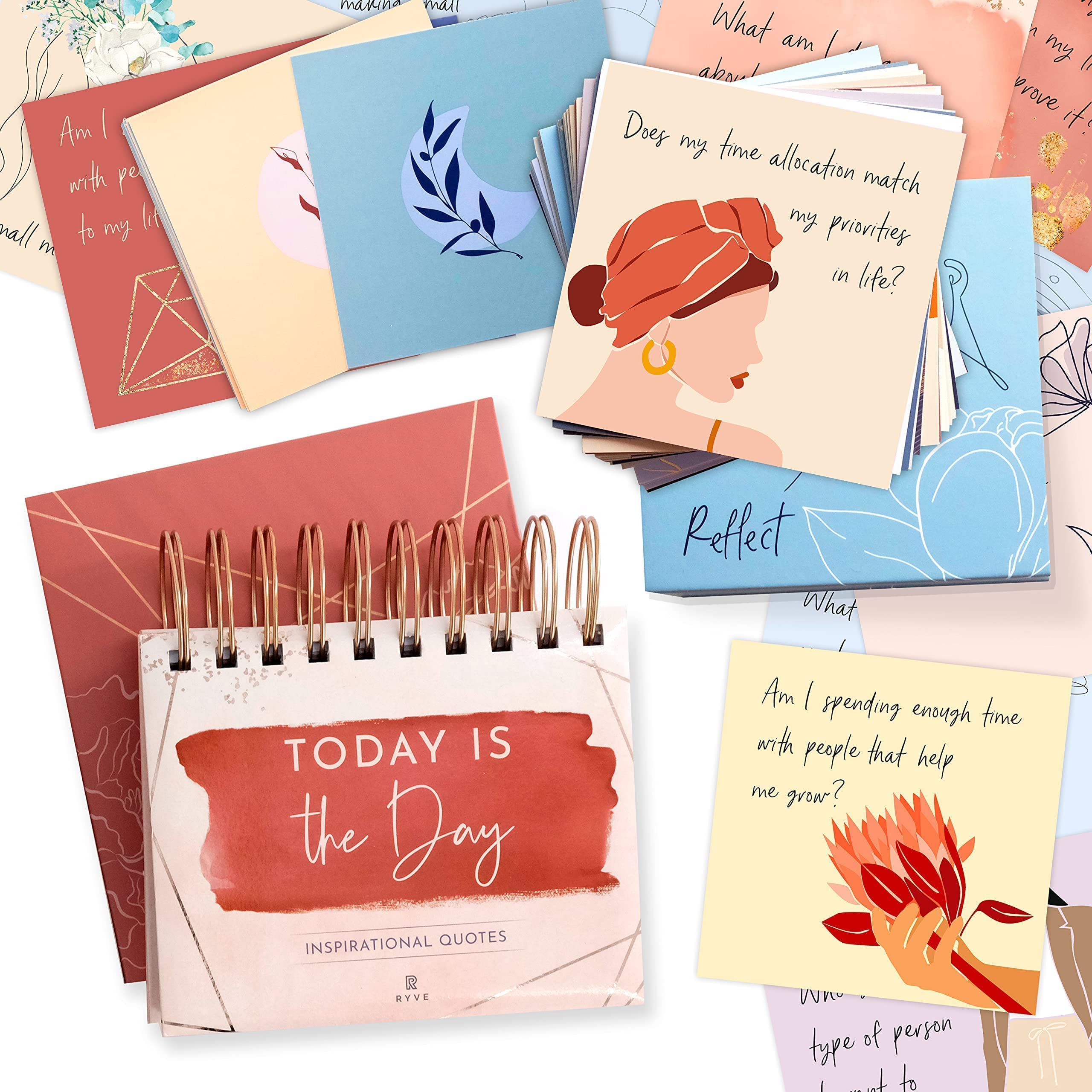 RYVE Motivational Calendar & Empowering Question Cards for Women - Inspirational Desk Decor with Daily Quotes | Office & Home Decor | Self Care Gift for Women, Bosses, Coworkers | Perfect for Work Motivation & Personal Growth