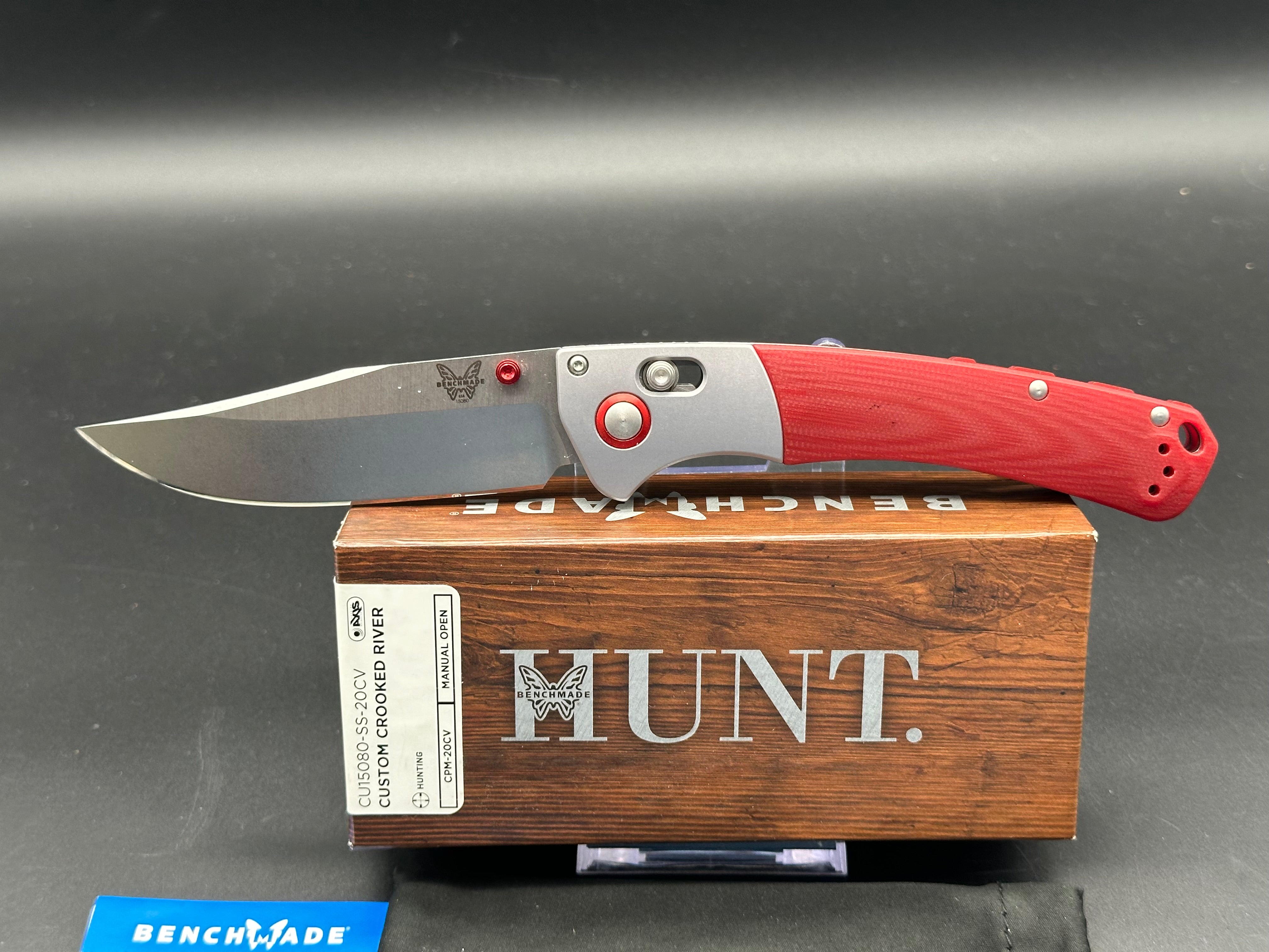 Benchmade Crooked River Custom Folding Knife - Red G10 Handle & 20CV Steel Blade | Hunting, Camping & Outdoor EDC Knife