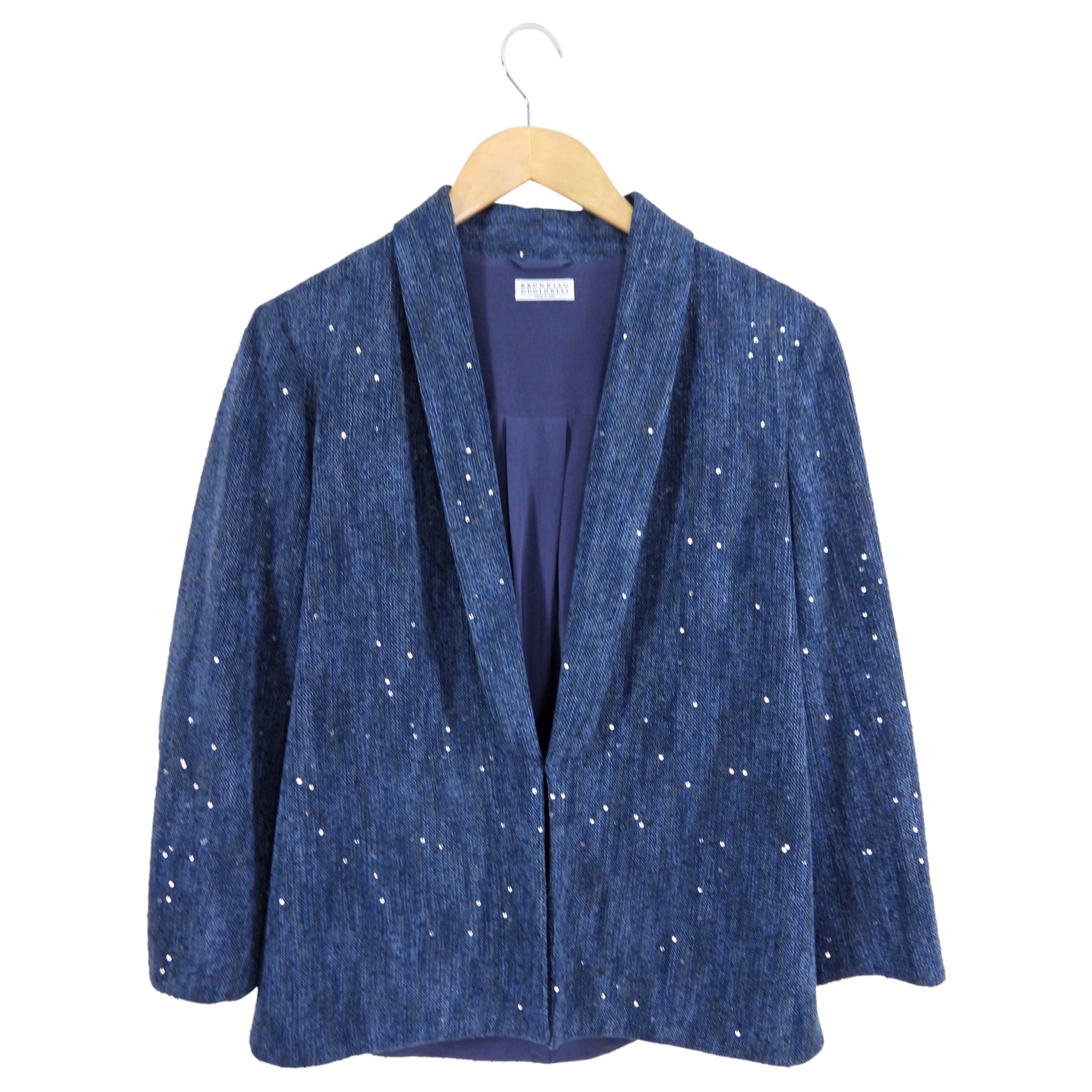 Brunello Cucinelli Navy Sequin Blazer Jacket for Women - Elegant Embellished Formal Blazer - Perfect for Evening Parties, Weddings & Special Occasions