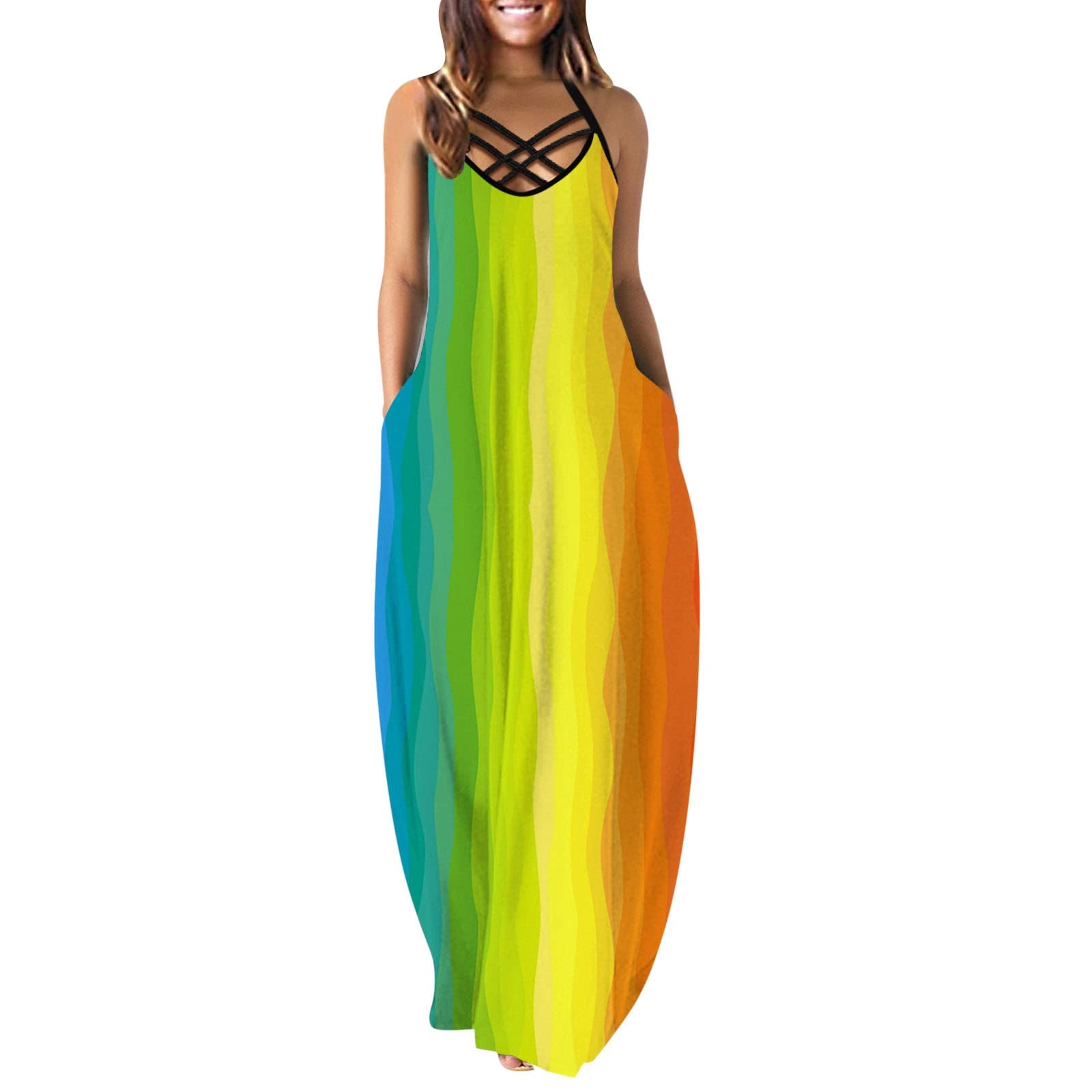 KUDICO Women's Plus Size Maxi Dresses 2022 - Casual Summer Sleeveless V-Neck Loose Fit Cami Dress for Beach, Vacation & Everyday Wear