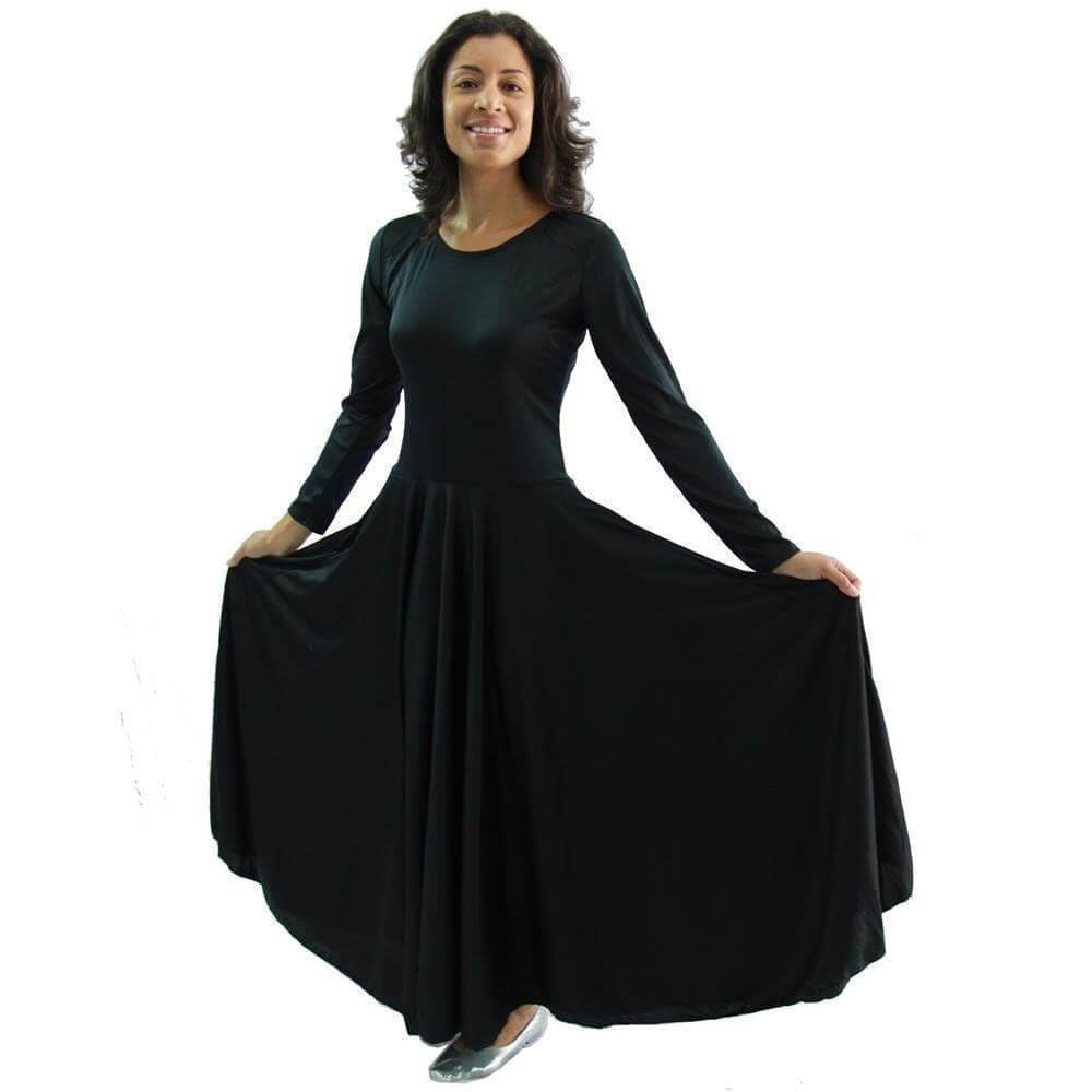Danzcue Women's Loose Fit Long Sleeve Dance Dress for Praise & Worship - Black, Small - Perfect for Church Performances, Ballet Practice & Contemporary Dance