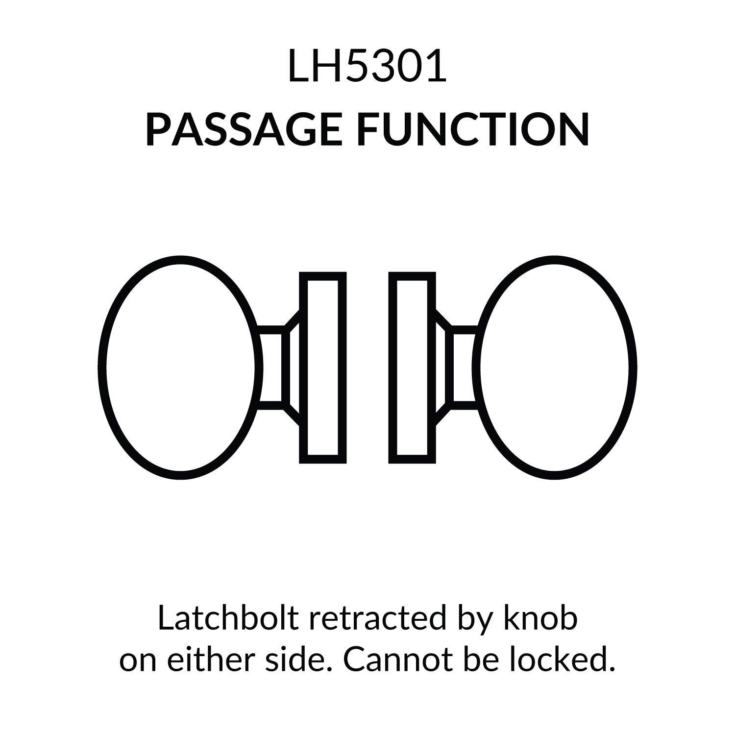Lawrence Commercial Grade 2 Cylindrical Door Knob Lock - Polished Brass Finish, No Keys, Passage Function, UL Certified (Model LH5301OB) - Ideal for Office Buildings, Schools & High-Traffic Areas