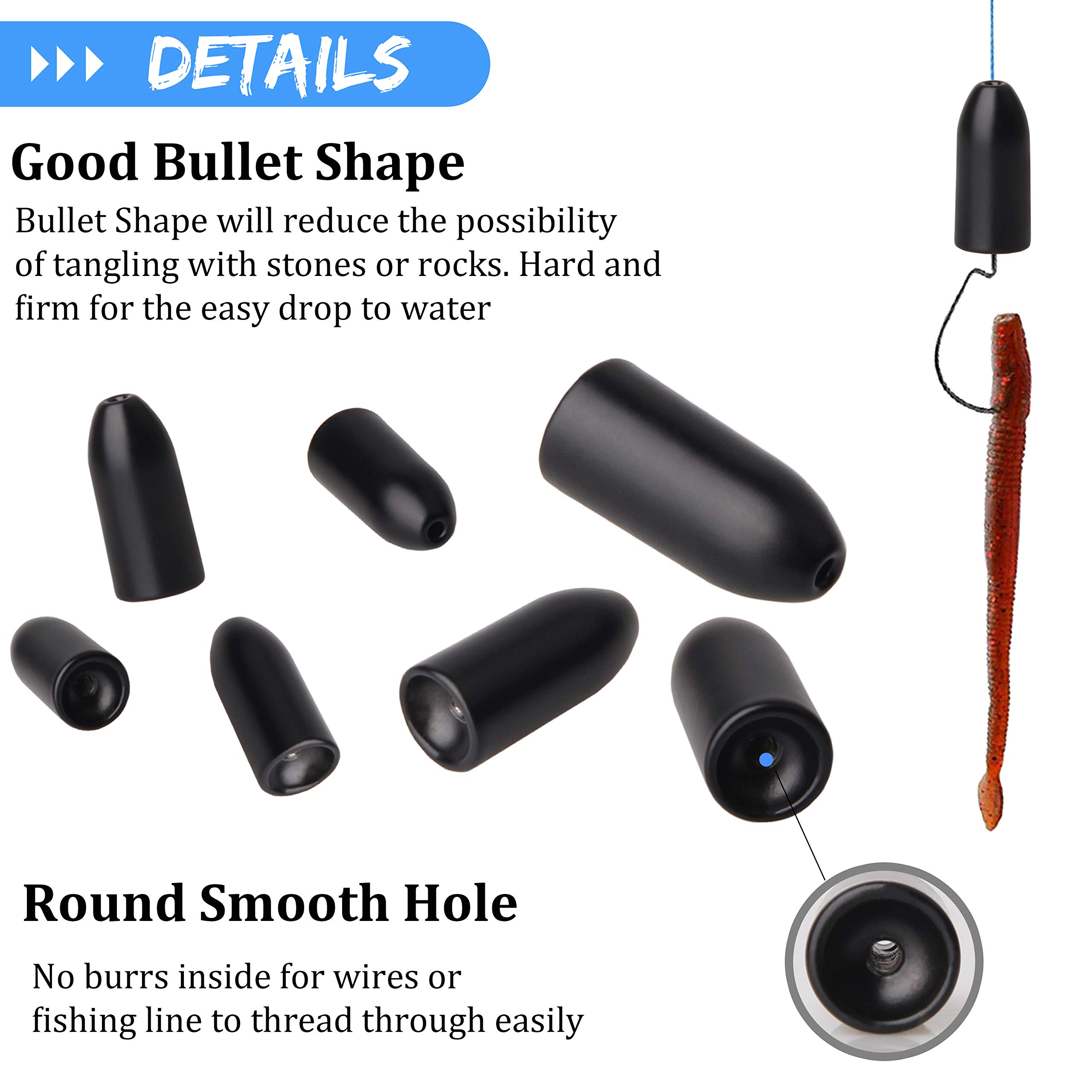 Premium Tungsten Fishing Weights - Bullet Sinkers & Worm Weights for Bass Fishing | Slip Drop Shot Sinkers for Pitching and Flipping | Ideal for Freshwater & Saltwater Angling