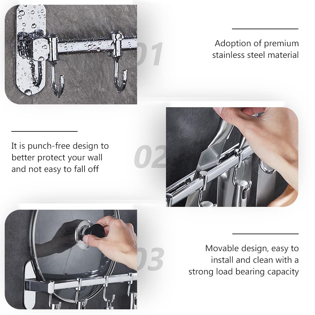 LIOOBO 1-Pack Wall Mounted Hooks for Kitchen Storage - Heavy Duty Stainless Steel Hanging Hooks for Organizing Utensils, Towels, Pots & Pans - Perfect for Home, Office, Dorm Room Organization