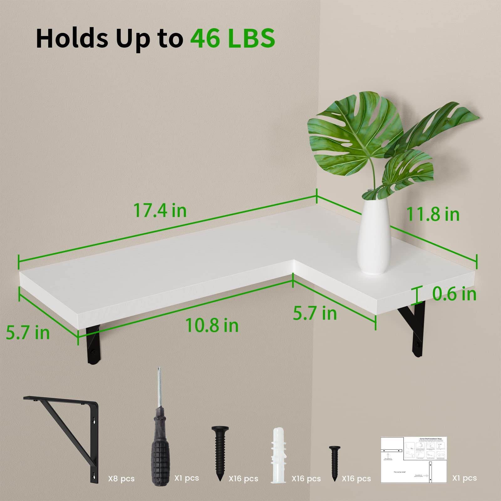 NATURE'S SOURCE Floating Corner Shelves Set of 4 - Wall Mounted Modern White Shelves for Bedroom, Kitchen, Bathroom & Office - Space Saving Storage Solution for Home Decor & Organization