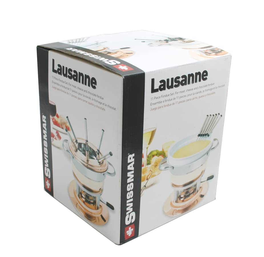 Swissmar Lausanne 11-Piece Copper Plated Fondue Set for Cheese, Chocolate, Oil & Broth Cooking - 1.8L/1.9Qt Premium Kitchen Gift Set - Perfect for Dinner Parties, Romantic Dates & Wedding Gifts