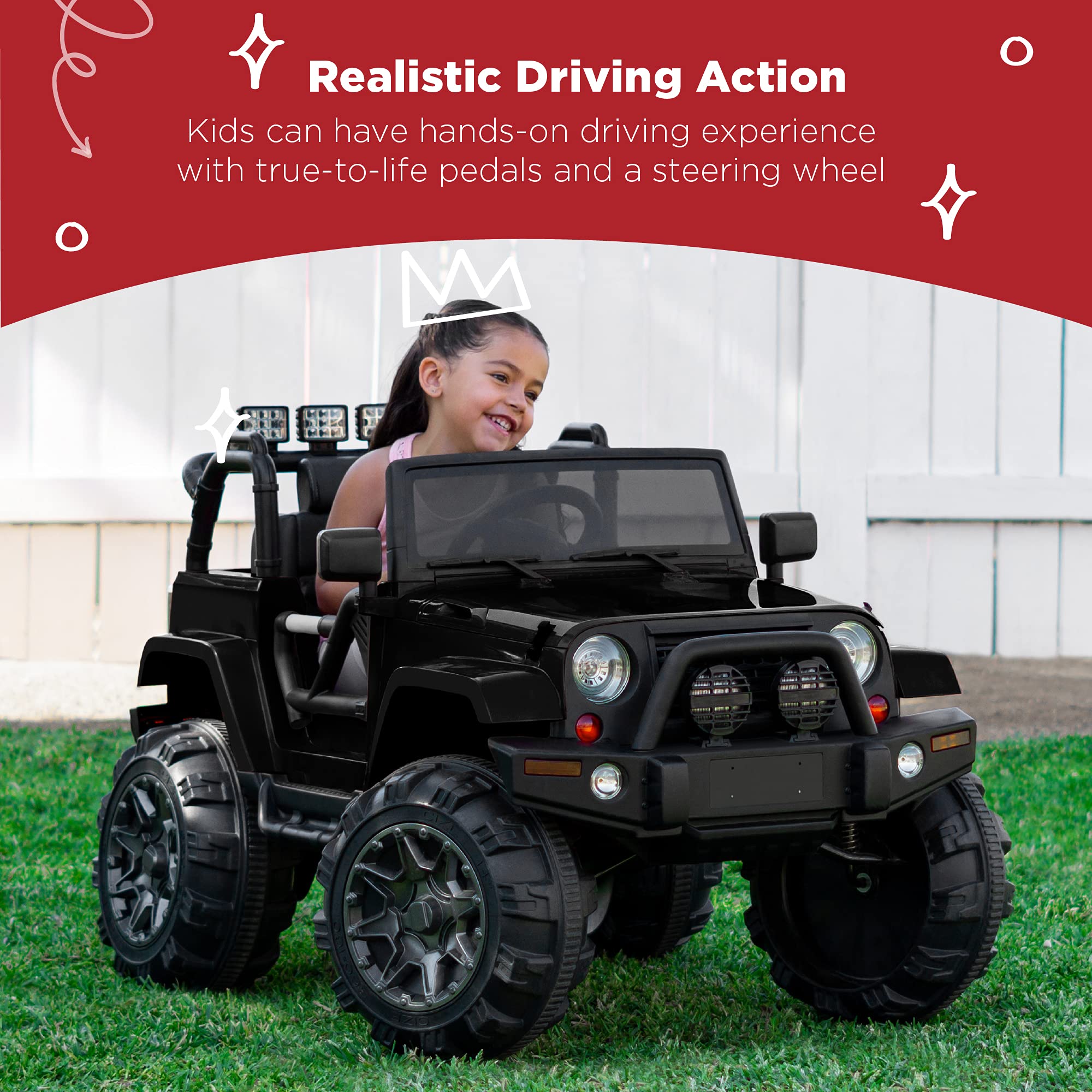 Best Choice Products 12V Kids Ride On Truck - Battery Powered Toy Car with Spring Suspension, Parent Remote Control, 3 Speed Settings & LED Lights - Black Electric Vehicle for Boys & Girls - Perfect for Outdoor Play, Birthday Gifts & Backyard Fun
