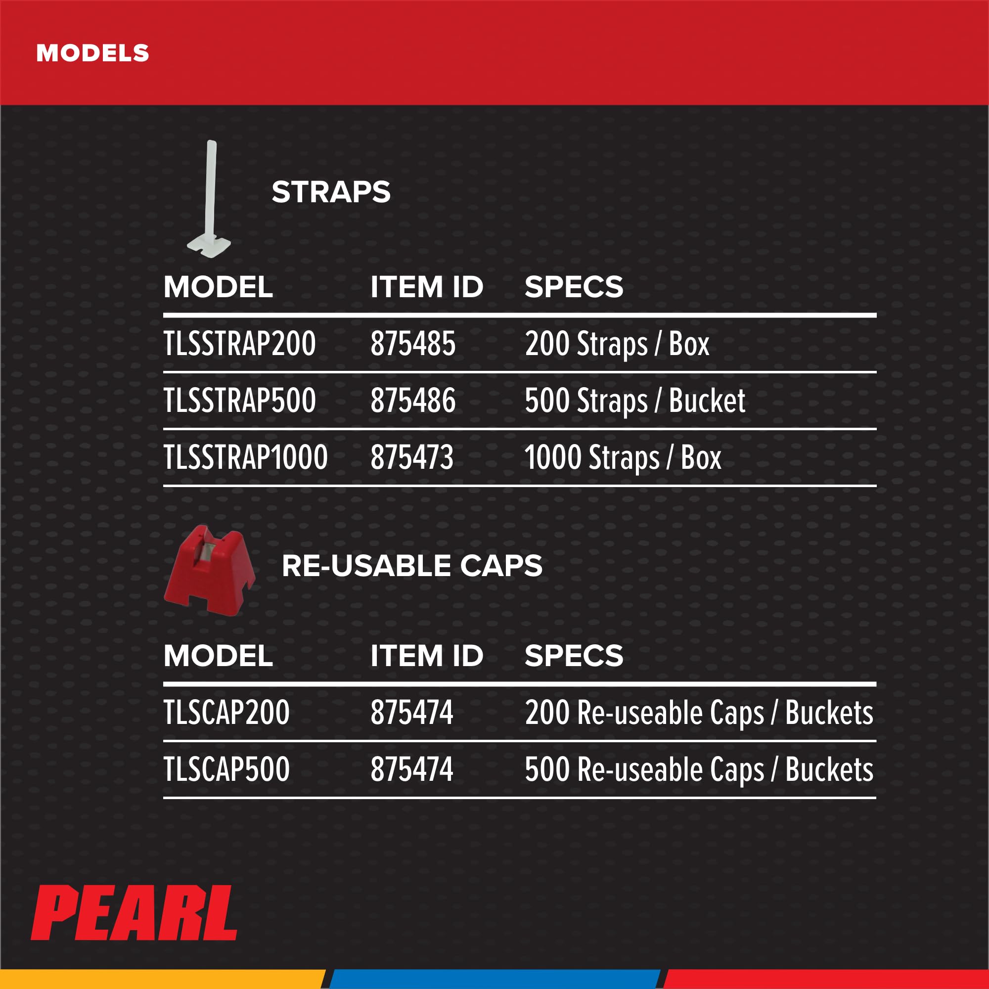 Pearl TLSCAP200 200-Pack Reusable Tuscan Leveling System Caps for Tile Installation - Perfect for DIY Home Renovation and Professional Tile Projects