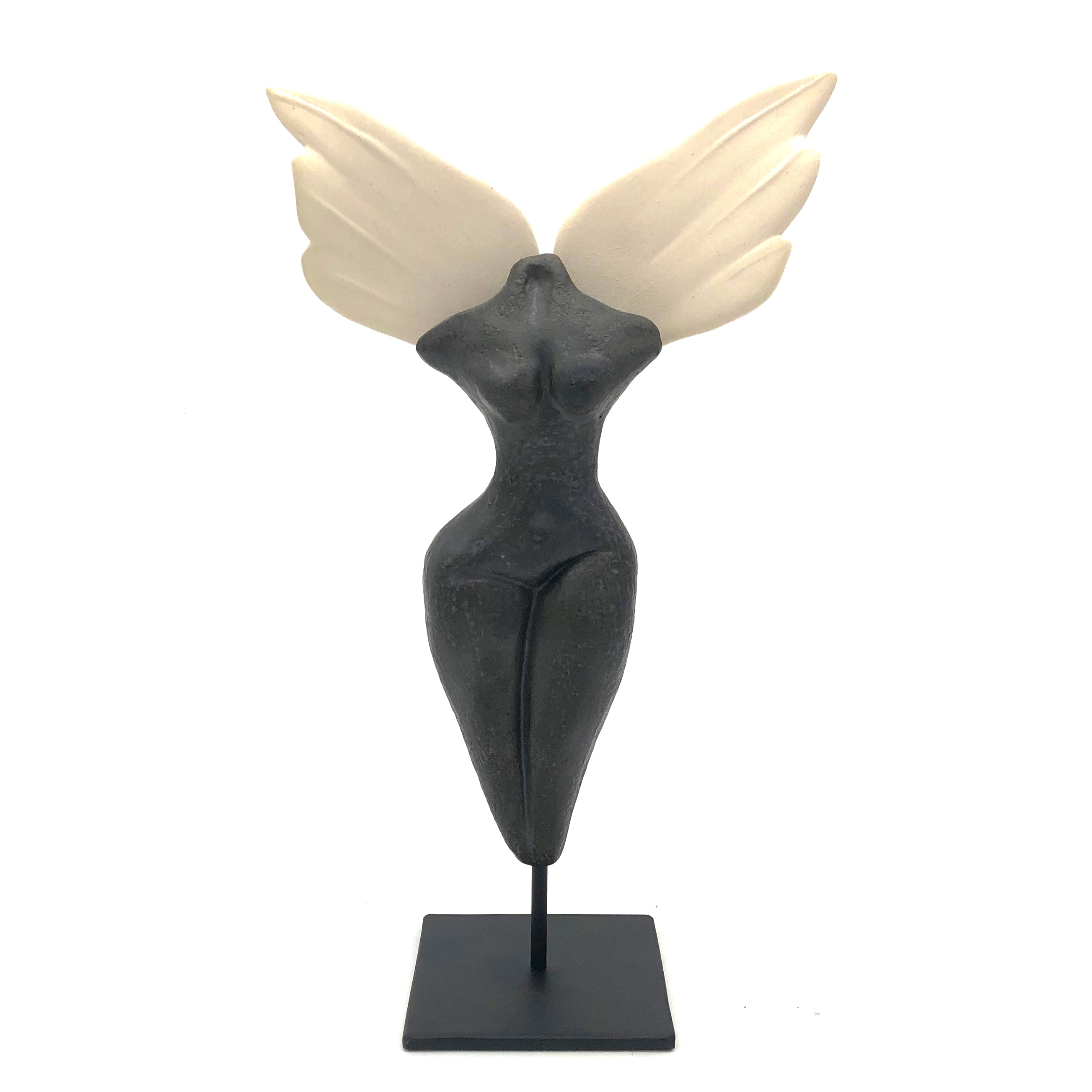 Cathy Broski Sculpture on Base - Female Figure with Angel Wings 'Transcendence' - Elegant Home Decor & Spiritual Gift for Living Room, Office, or Meditation Space