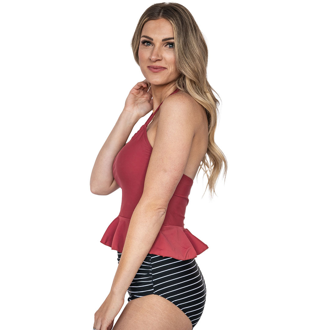 High Neck Peplum Tankini Top for Women - Flattering Swimwear with Adjustable Straps & UPF 50+ Protection - Perfect for Beach, Pool & Summer Vacations