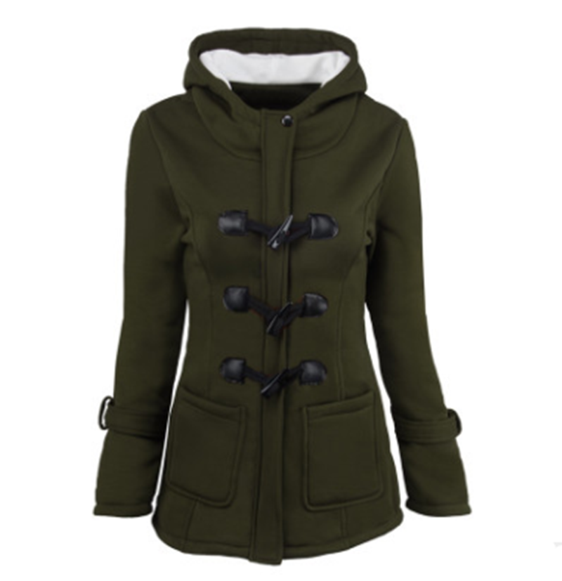 Women's Warm Winter Fur Collar Jacket with Horn Buttons - Long Down Coat Parka Plus Size Hooded Jacket for Cold Weather & Outdoor Activities