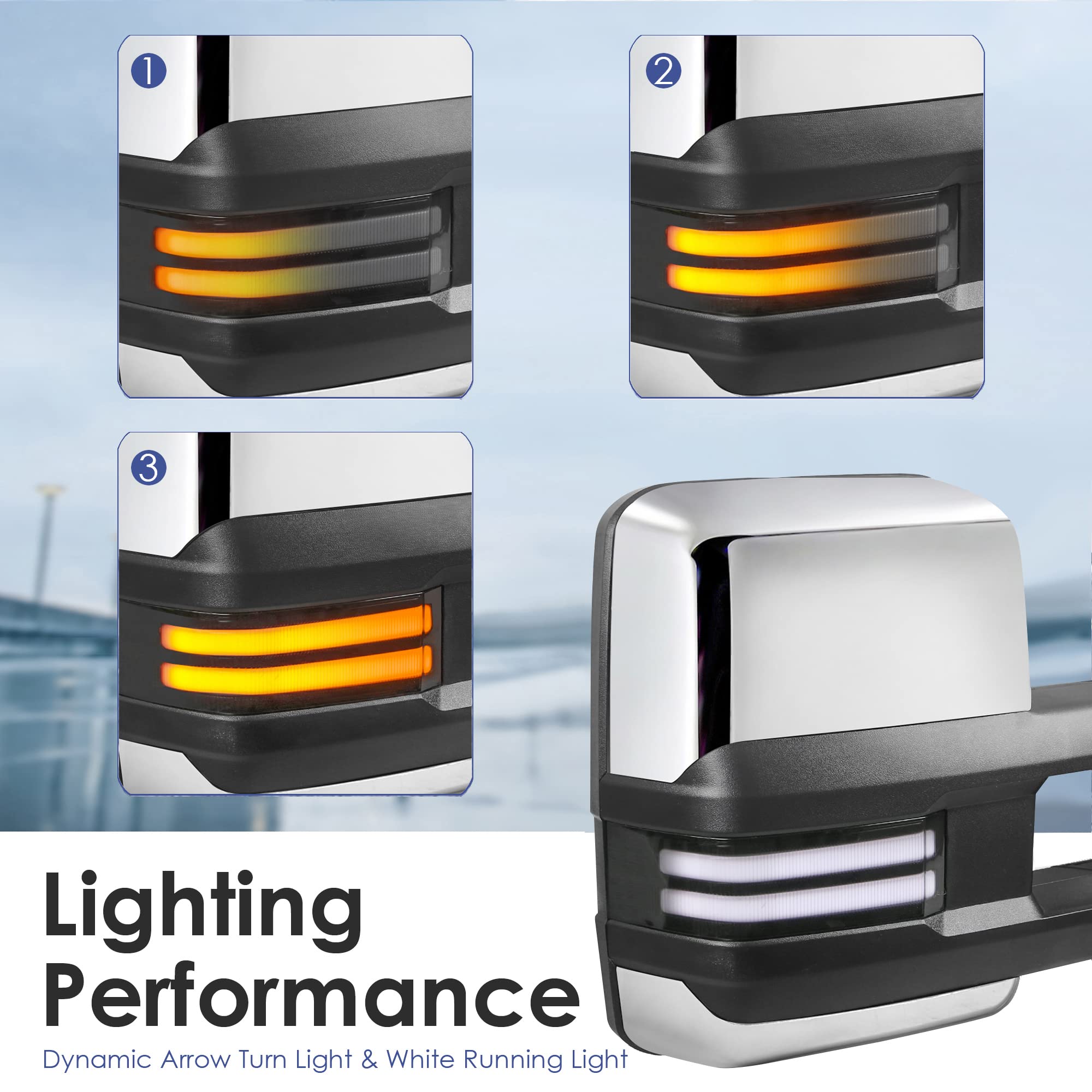 MOSTPLUS Heated Power Towing Mirrors with Sequential Turn Signal & Clearance Lamps - Compatible with 2003-2006 Chevy Silverado Suburban Tahoe & GMC Sierra Yukon - Chrome Finish (Pair) - Perfect for Winter Towing & Enhanced Night Visibility