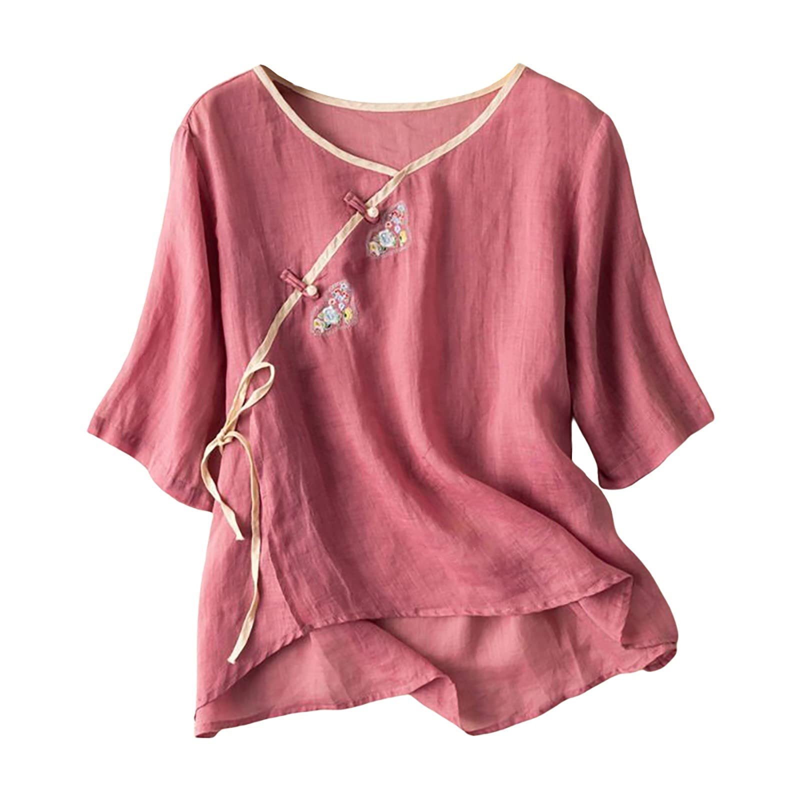 Women's Linen Tops for Summer - 3/4 Sleeve Cotton Linen Tunic Shirts - Breathable & Comfortable Casual Blouses - Perfect for Beach, Office & Vacation Wear
