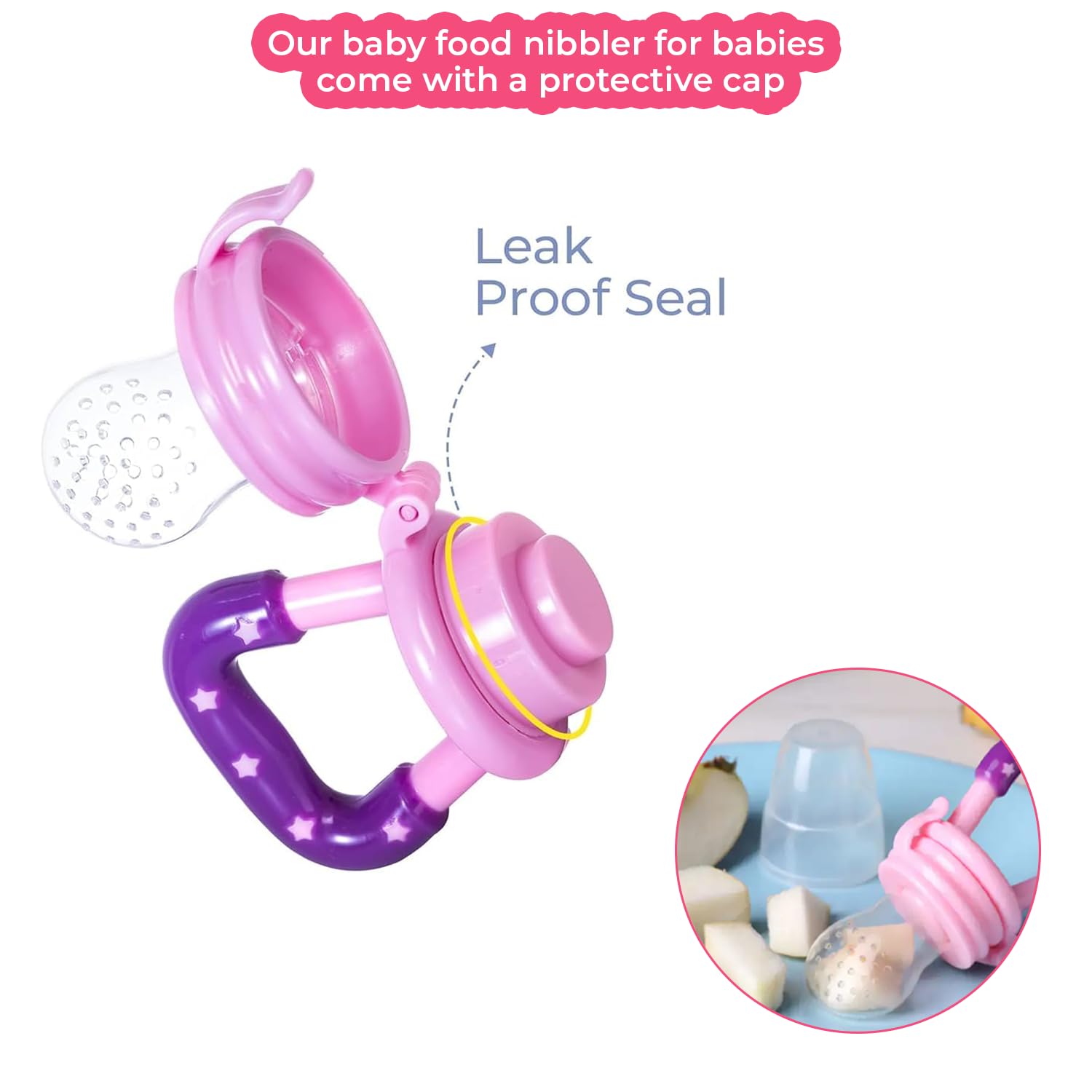 Safe-O-Kid® BPA-Free Baby Food Feeder - Non-Toxic Silicone Feeder for Fresh Fruits, Vegetables & Snacks - Perfect for Babies & Toddlers (Pink) - Great for Teething Relief & Introducing Solid Foods