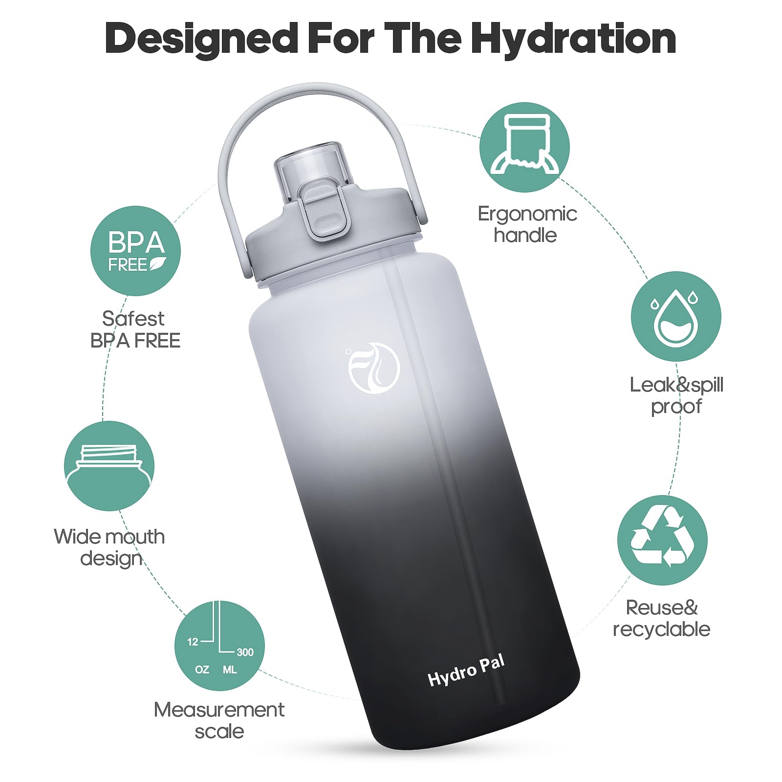Unistar Half Gallon Water Bottle with 2 Straws - 32oz/74oz/128oz Motivational Time Marker Large Water Bottle for Sports, Gym, Fitness & Outdoor Activities | Perfect for Hydration Tracking During Workouts, Hiking and Camping Trips