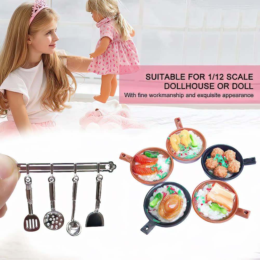 1:12 Scale Miniature Dollhouse Kitchen Accessories Set - Tiny Cookware, Food & Beverage Bottles for Dollhouse Decor, DIY Crafts, and Tabletop Displays