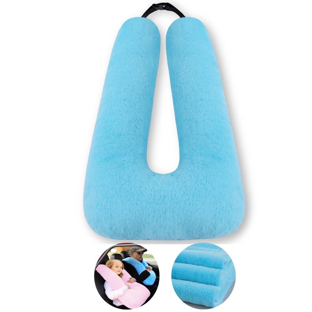 Blue Travel Pillow for Kids & Adults - Comfortable Neck Support Cushion for Car Back Seat, Airplane & Long Distance Travel - Perfect Sleeping Aid for Road Trips & Flights