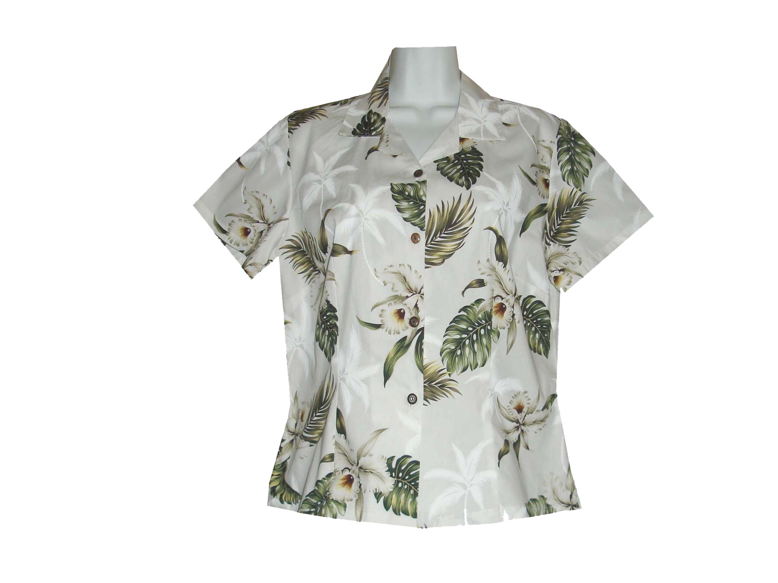 White Orchid Women's Aloha Cotton Blouses - Floral Print Short Sleeve Hawaiian Shirts for Beach Vacation & Summer Outfits