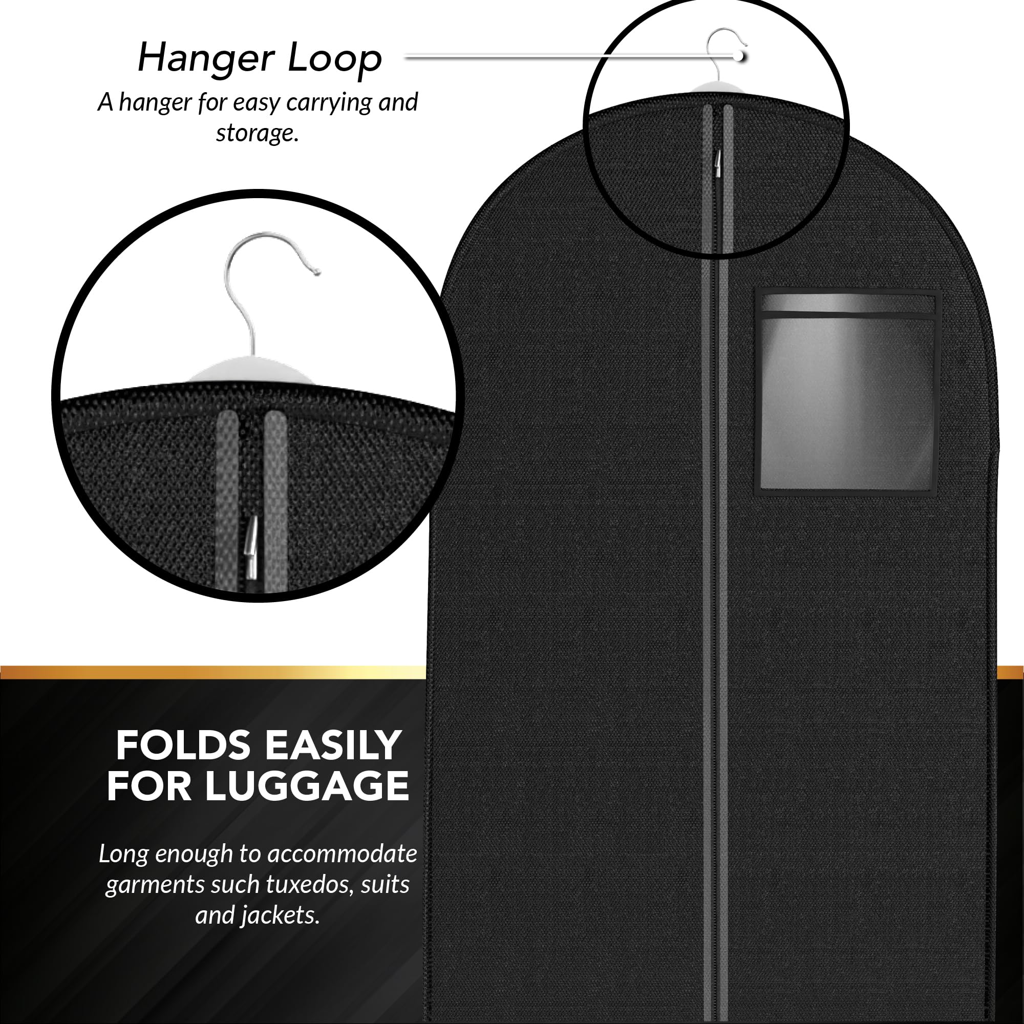 Black Tartan Suit Garment Travel Bags with ID Tag Window - Heavy Duty Yet Lightweight Luggage for Business Trips & Formal Events