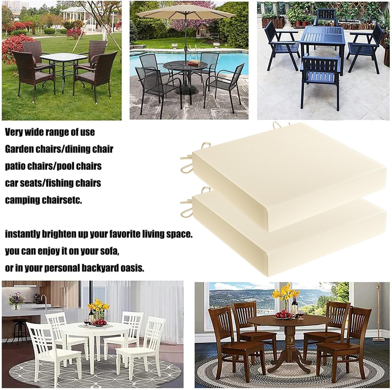**4-Pack Outdoor Chair Cushions - 17x17x2 Inch Square Memory Foam Seat Cushions with Ties, Khaki - High Density Waterproof & Durable Elastic Sponge for Patio, Garden, Poolside & Deck Chairs**
