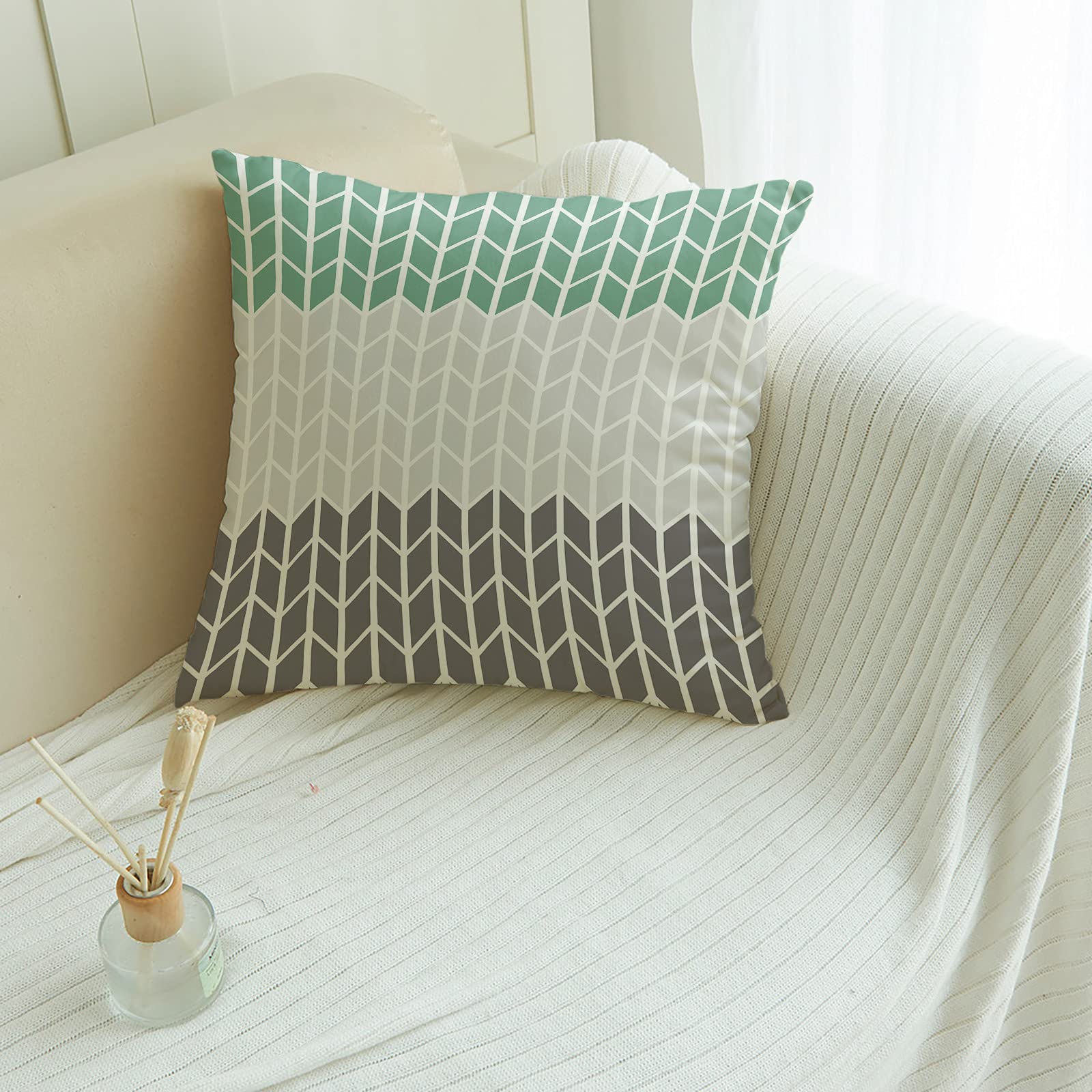 **Premium Canvas Throw Pillow Covers 18x18 Inch - Soft & Comfy Geometric Cyan-Blue & Gray Square Cushion Cases for Bedroom, Living Room, Sofa - Home Decor & Cozy Accent**    *(Perfect for Adding Style to Your Couch, Bed, or Reading Nook - Machine Washable & Durable Fabric)*