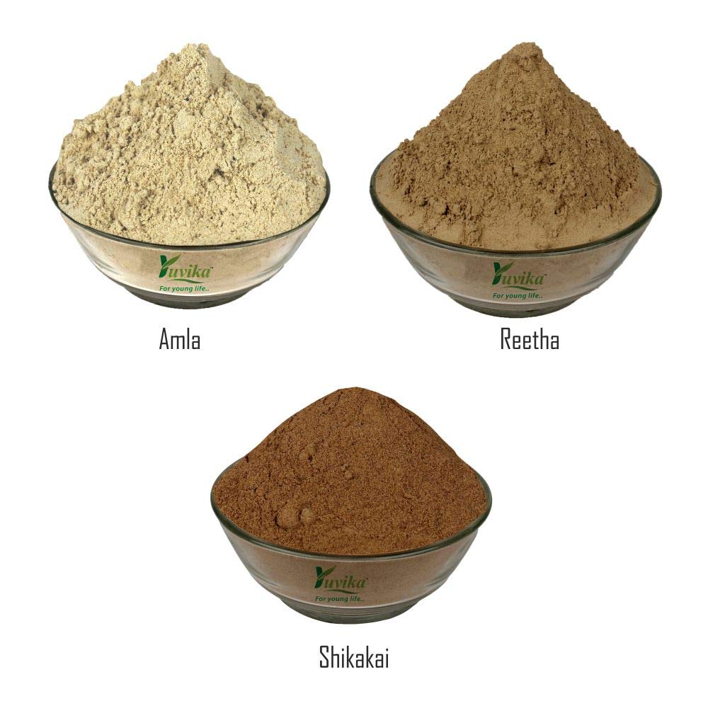YUVIKA Ayurvedic Hair Care Combo Pack - 900g (300g Each) of Amla Powder, Reetha Powder & Shikakai Powder for Natural Hair Growth & Scalp Health | Perfect for DIY Hair Masks & Organic Shampoo