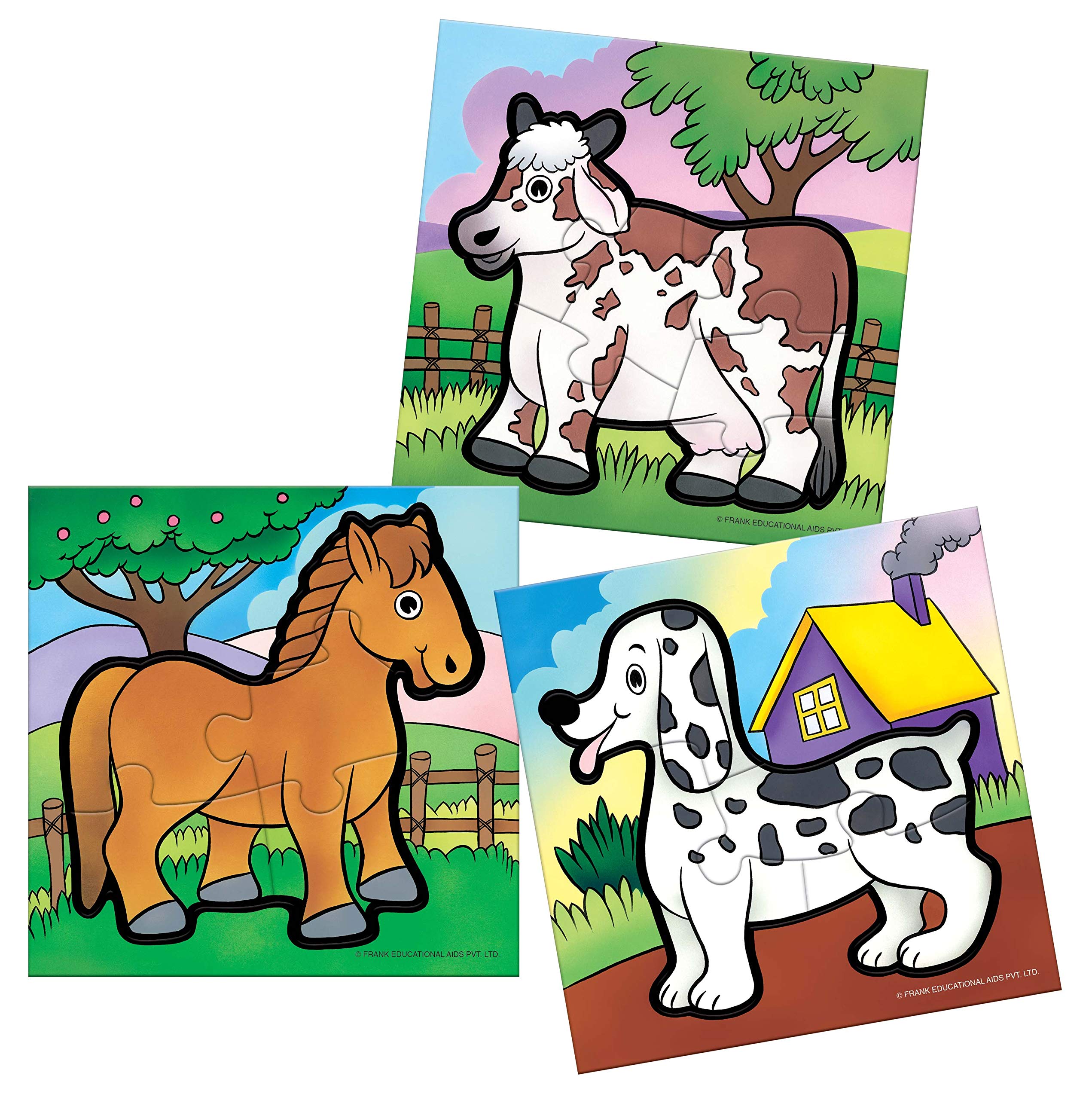 Frank Animals Puzzle for Kids Ages 3+ | 15-Piece Educational Wooden Jigsaw Toy | Fun Learning Game for Focus, Memory & Cognitive Development | Great for Preschool Activities & Family Game Night (Pack of 2)