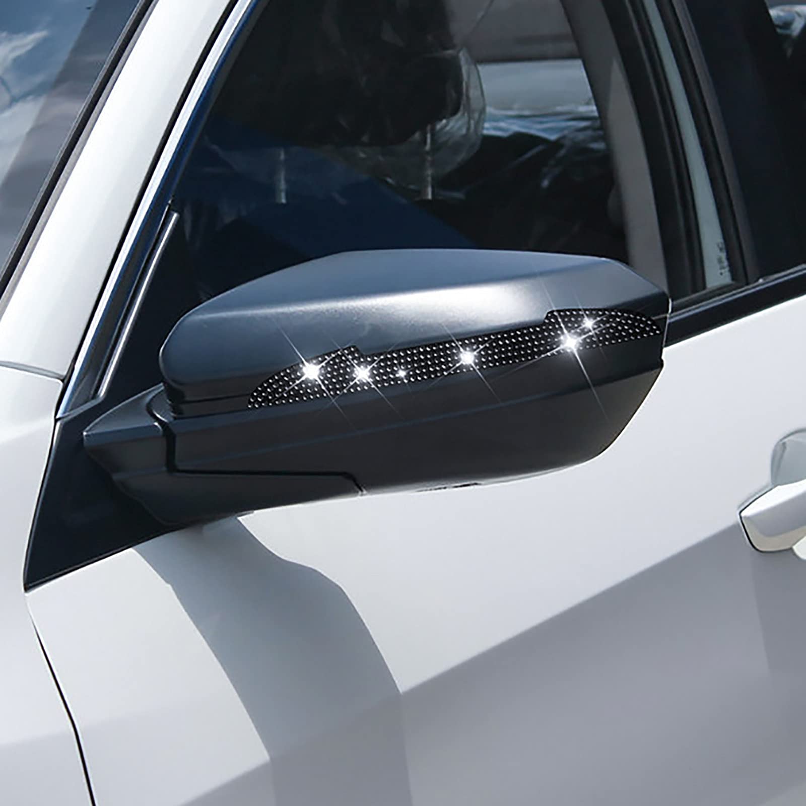 4PCS Diamond Car Mirror Stickers - Black Rear View Decorative Door Stickers for Car Exterior Accessories | Perfect for Car Customization, Vehicle Personalization & Auto Detailing