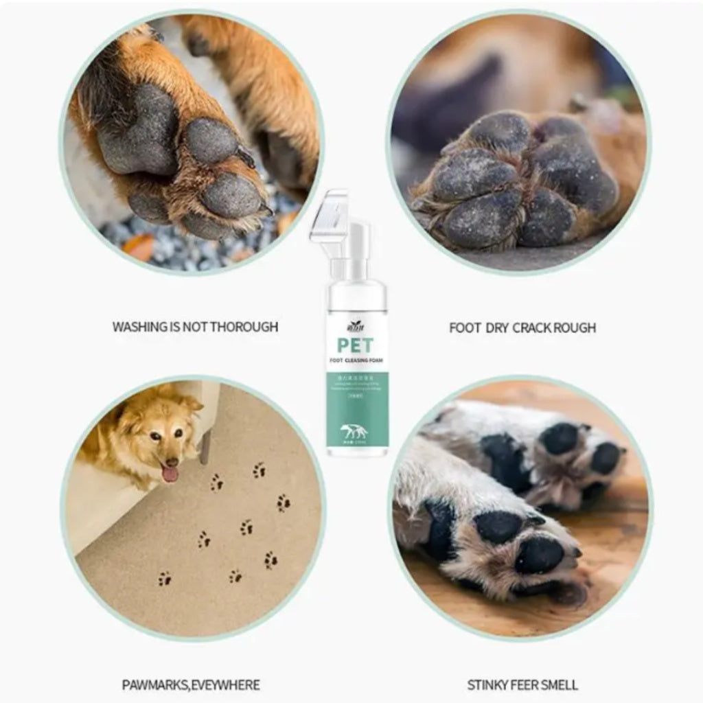 Pet Paw Cleaning Foam Shampoo with Silicone Brush - 150ml Gentle Wash for Dogs & Cats - Perfect for Post-Walk Cleaning, Mud Removal & Paw Hygiene Care