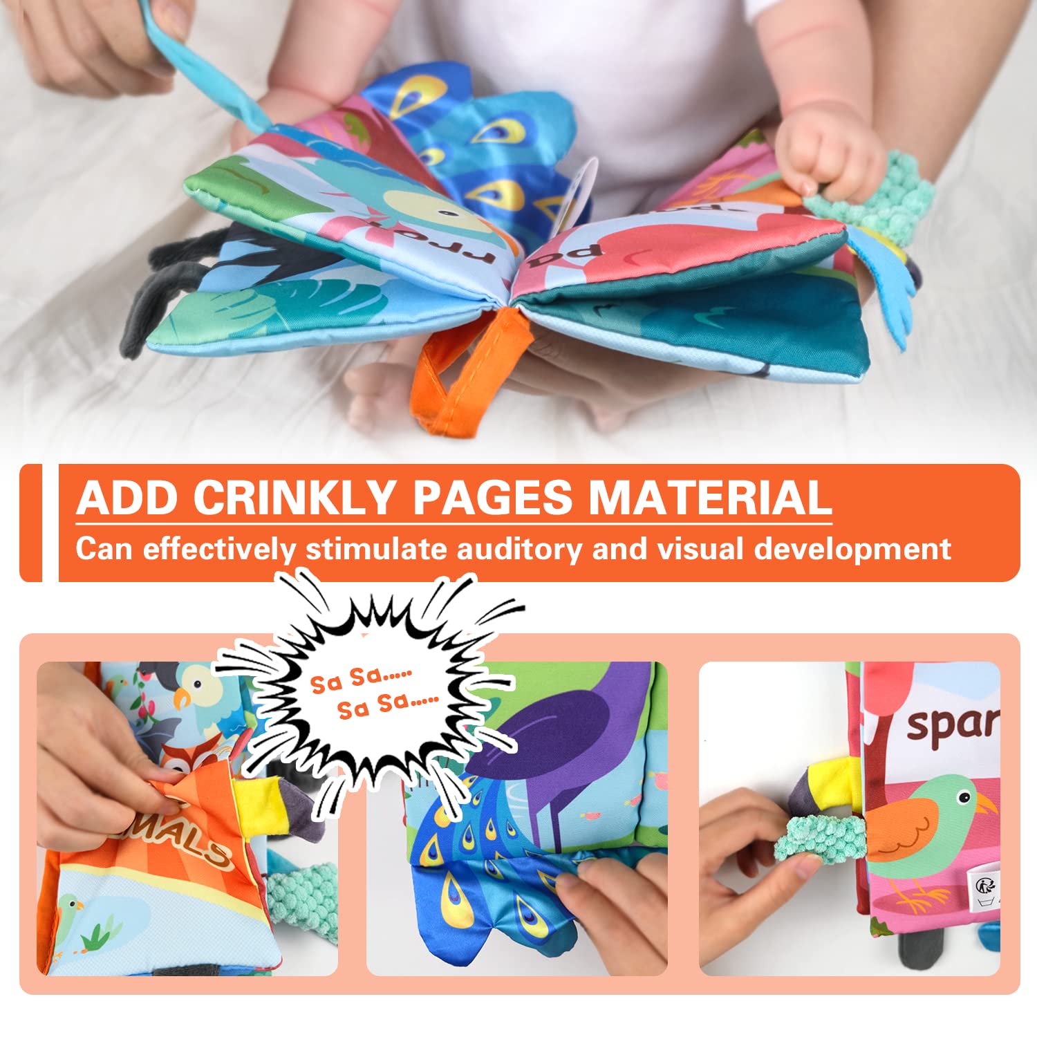 Richgv Soft Crinkle Baby Books - Sensory Toys for 0-12 Months, Jungle & Flying Animals - Perfect for Travel & Gifts