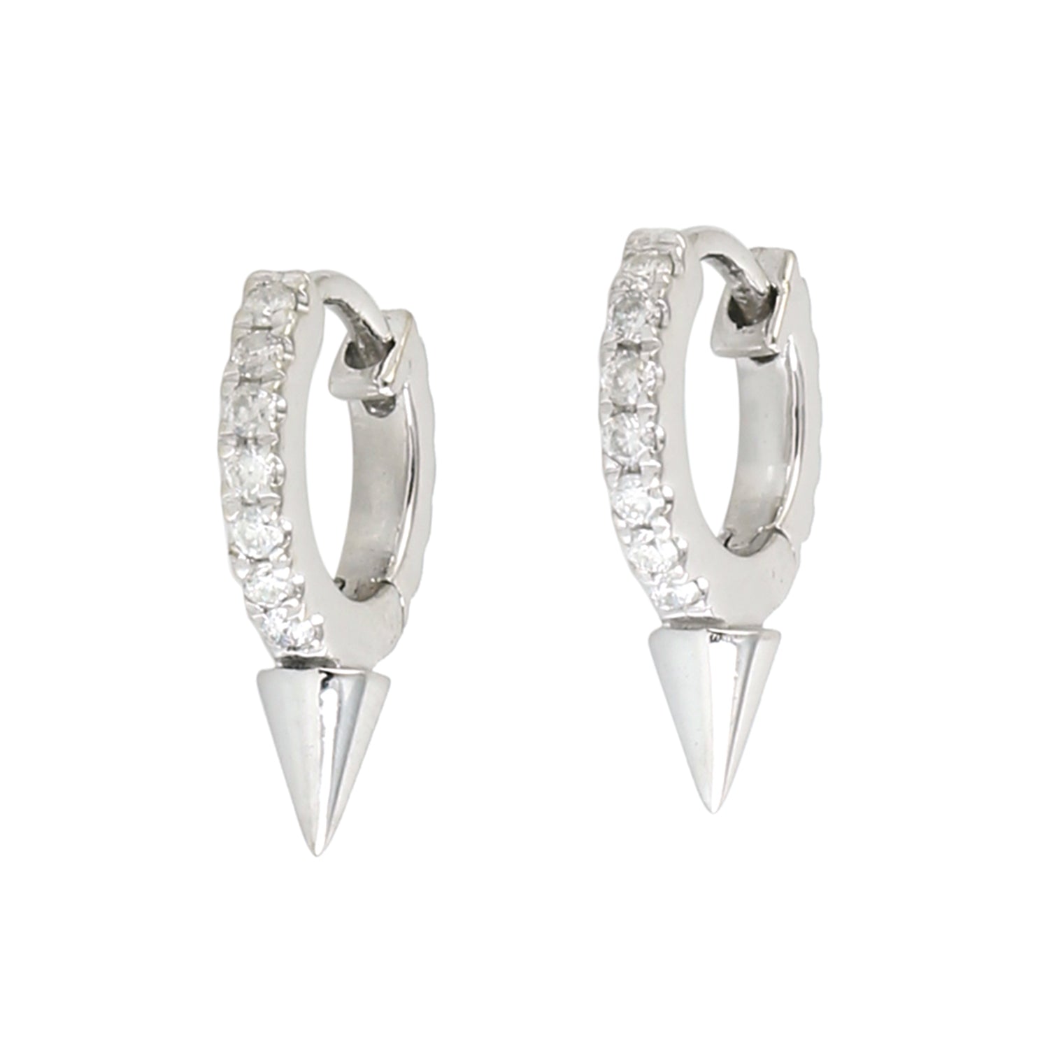 18K White Gold Pave Diamond Spike Huggie Earrings for Women - Elegant Everyday Jewelry for Parties, Weddings & Special Occasions