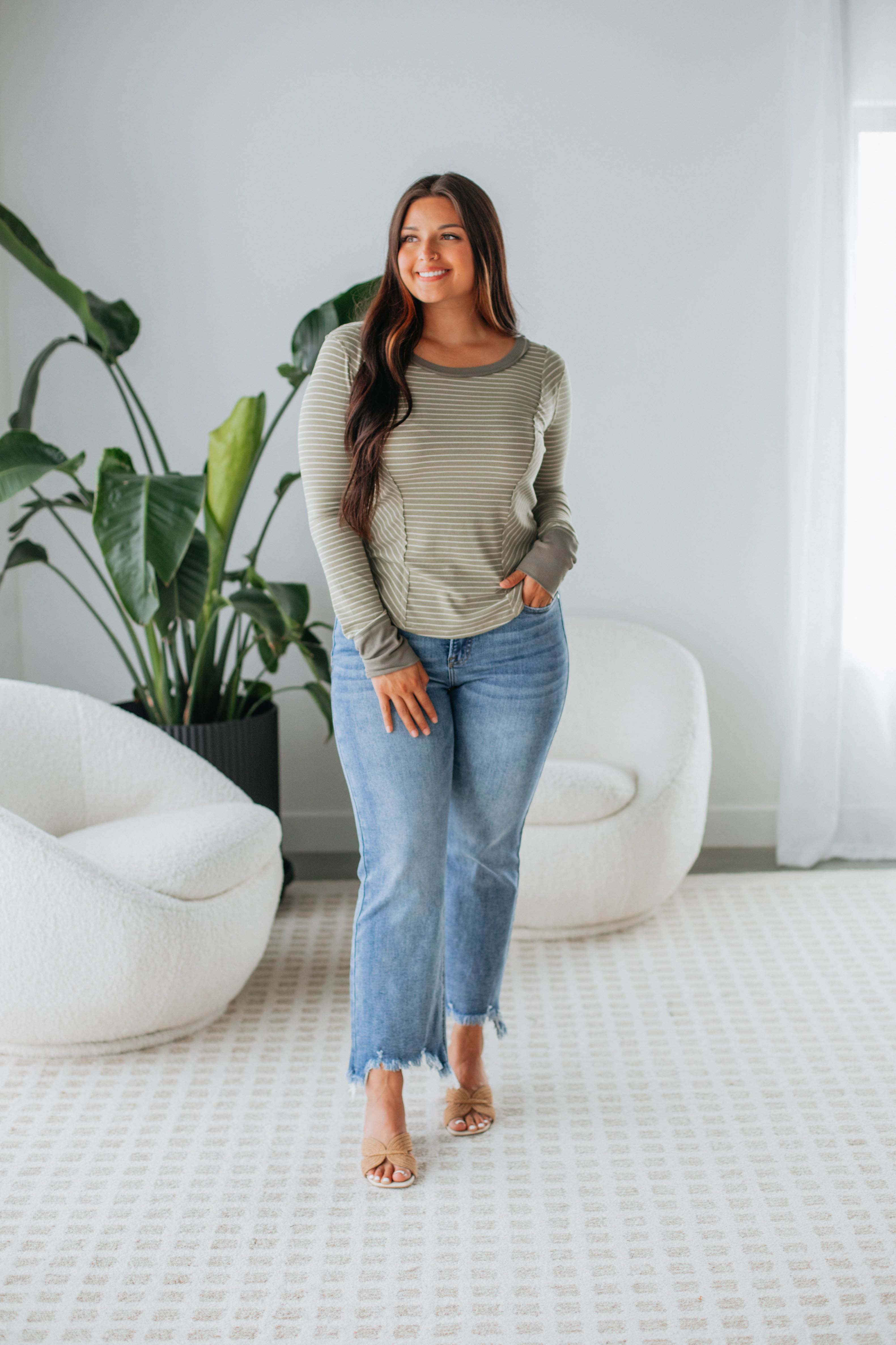 Jalene Ribbed Top Olive Mix - Women's Stretch Knit Turtleneck Sweater for Fall & Winter | Casual Outfit, Layering, Office Wear