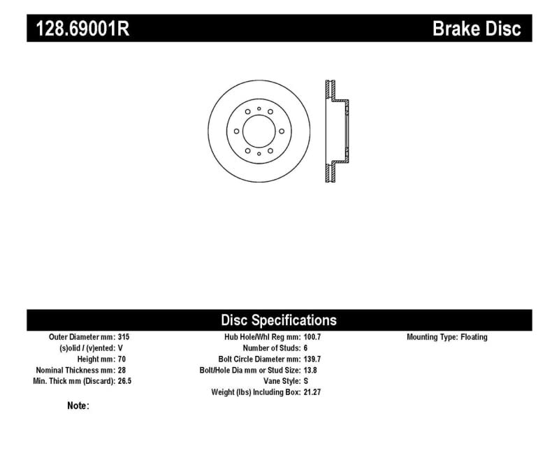 StopTech 128.69001R Sport Cross Drilled Brake Rotor - Front Right | High-Performance Braking for Sports Cars & Track Use | Perfect for Racing, Drifting & Street Performance