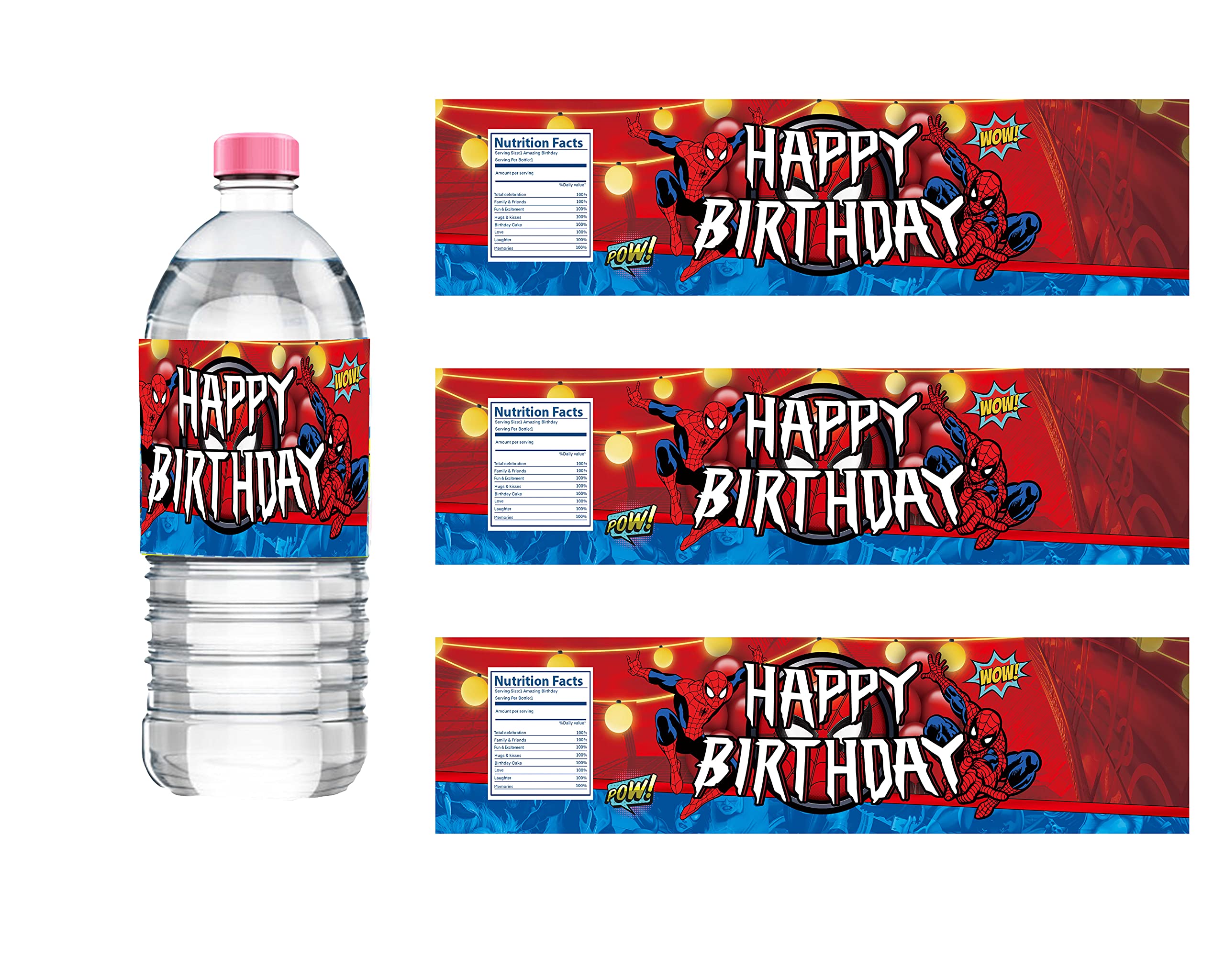 24-Piece Spiderman Water Bottle Labels - Birthday Party Decorations for Boys, Girls, Kids & Baby Showers - Perfect for Superhero Themed Parties & Spiderman Birthday Favors