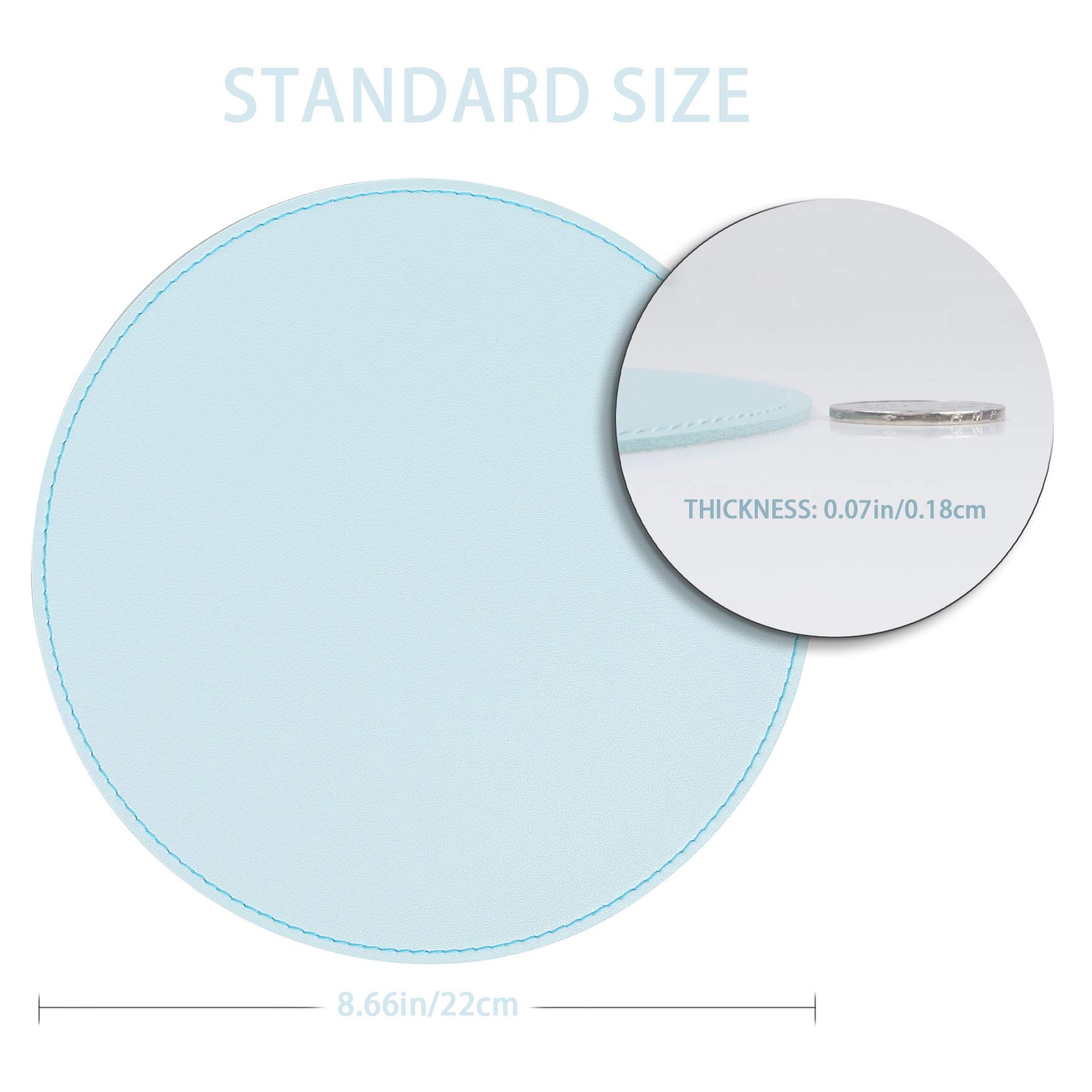 YSAGi 2 Pack Ultra Thin Waterproof PVC Leather Mouse Pad with Stitched Edges - Non-Slip Computer & Laptop Mouse Mat for Office, Home & Gaming (8.66 Inch, Sky Blue) - Perfect for Workstations, Desktops & Travel Use