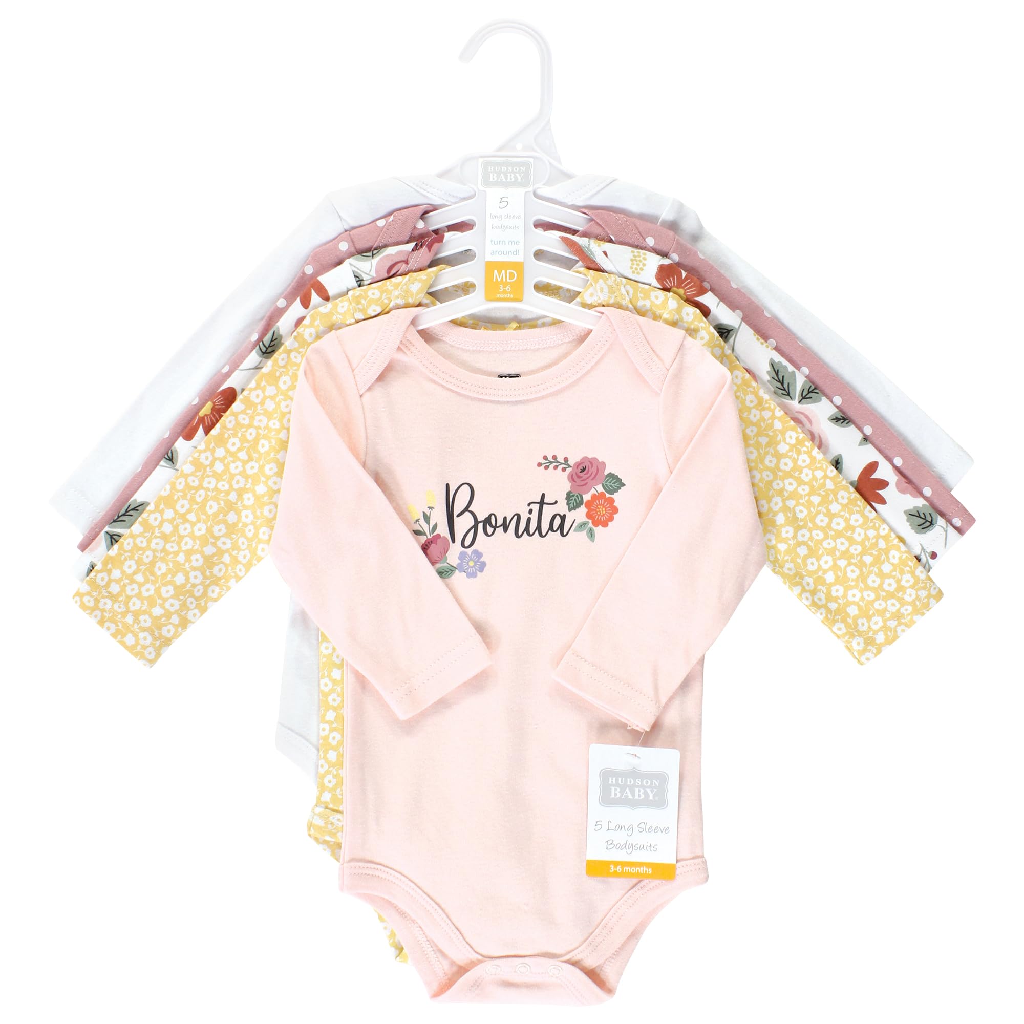 Hudson Baby Unisex Cotton Long-Sleeve Bodysuits - Soft & Comfortable Infant Onesies for Boys & Girls, Bonita Print, 12-18 Months - Perfect for Everyday Wear, Playtime & Photo Shoots